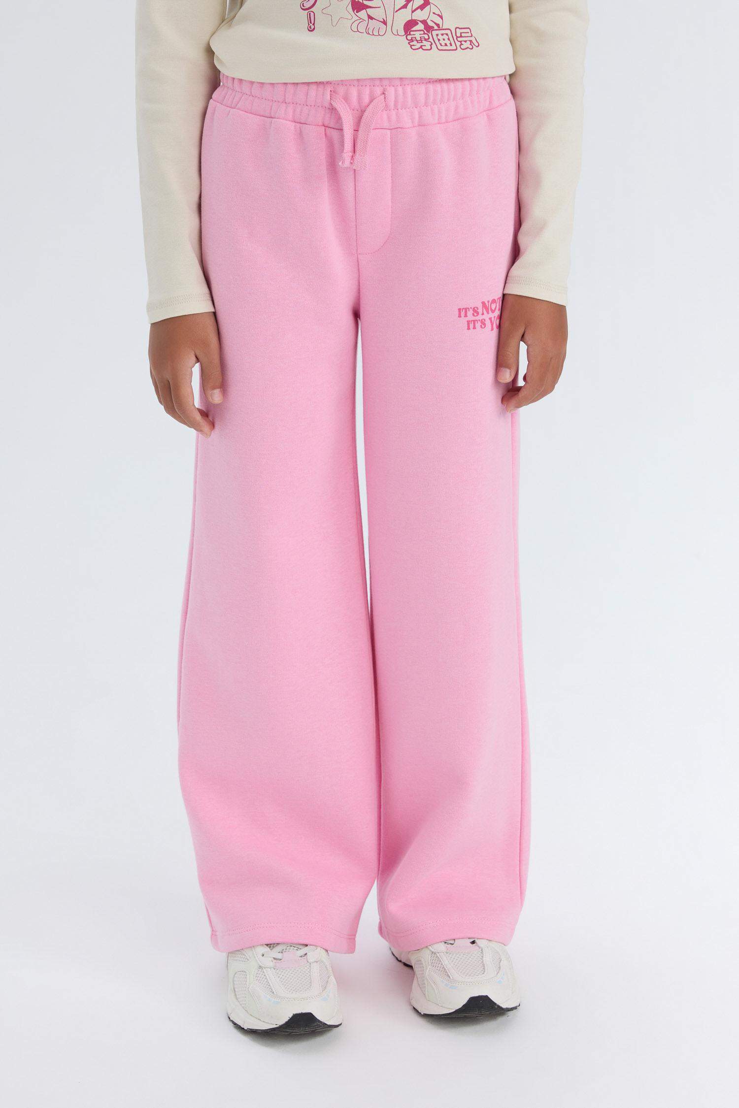 Kız Çocuk Wide Leg Geniş Bol Paça Beli Lastikli Baskılı Eşofman Altı