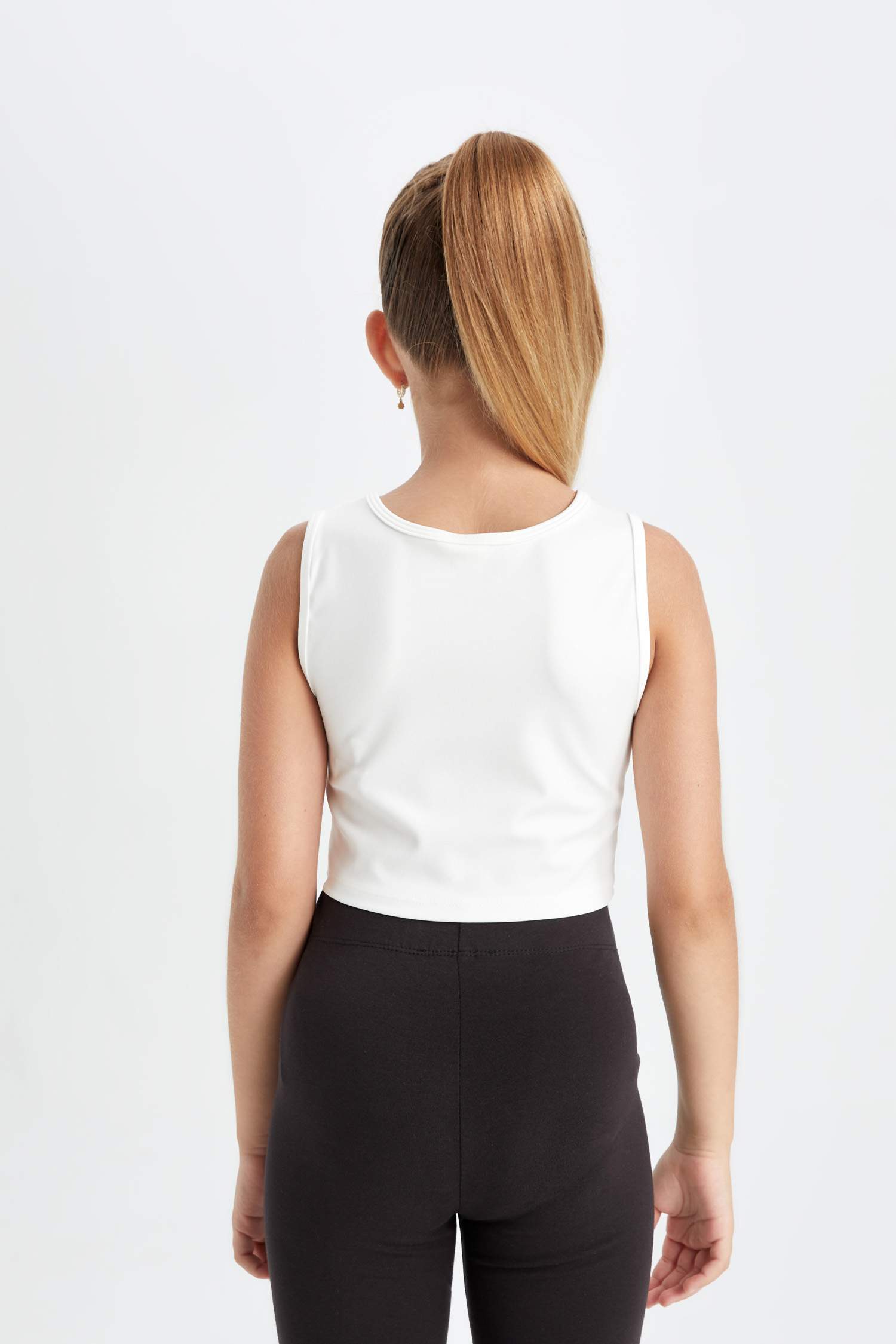 Girl Crew Neck Printed Crop Top