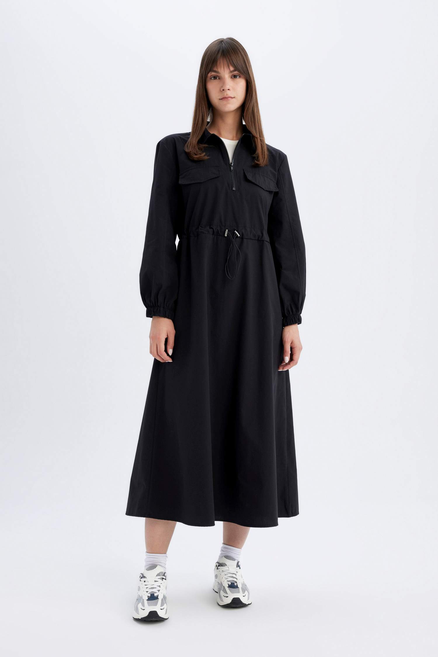 Shirt Collar Poplin Long Sleeve Maxi Dress
