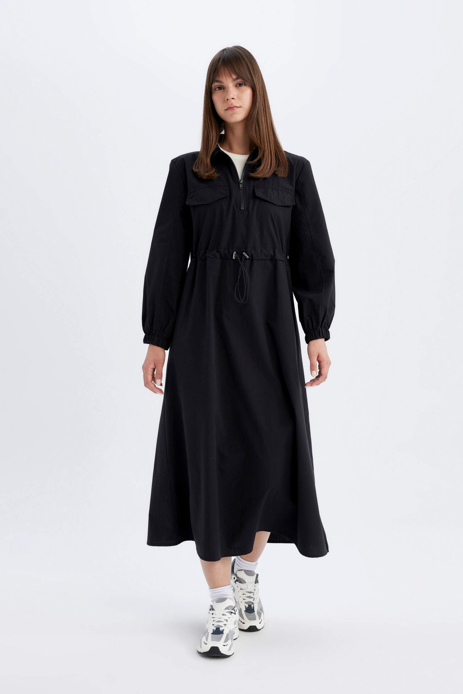 Shirt Collar Poplin Long Sleeve Maxi Dress