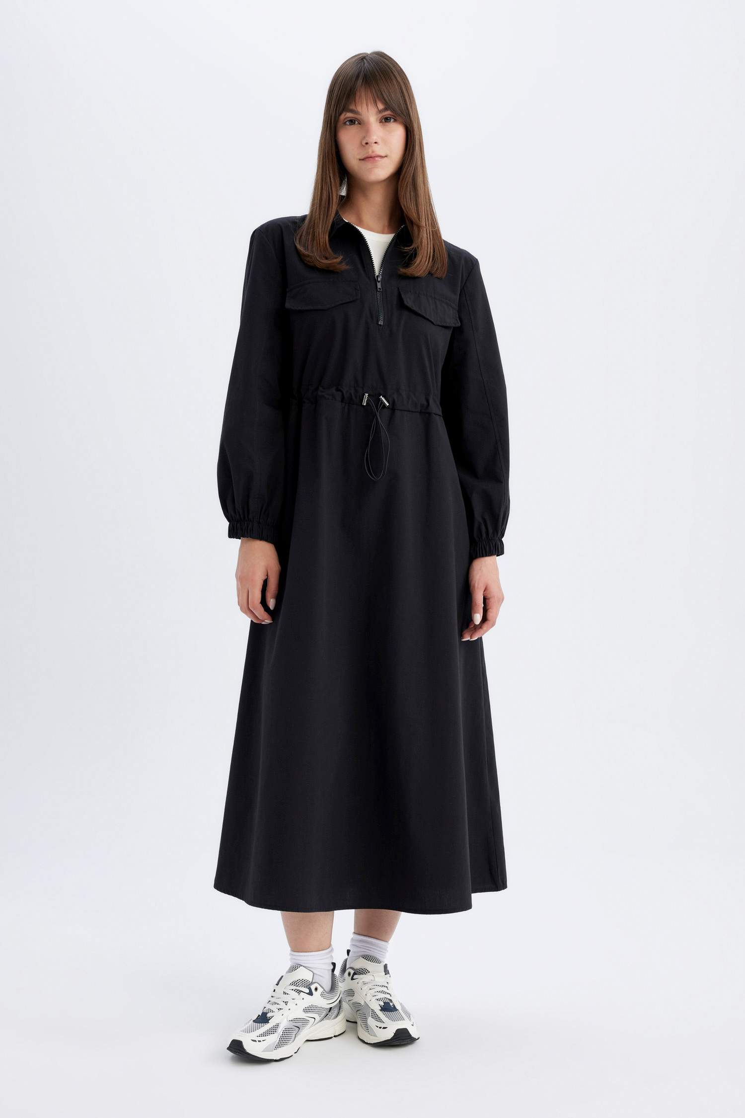 Shirt Collar Poplin Long Sleeve Maxi Dress