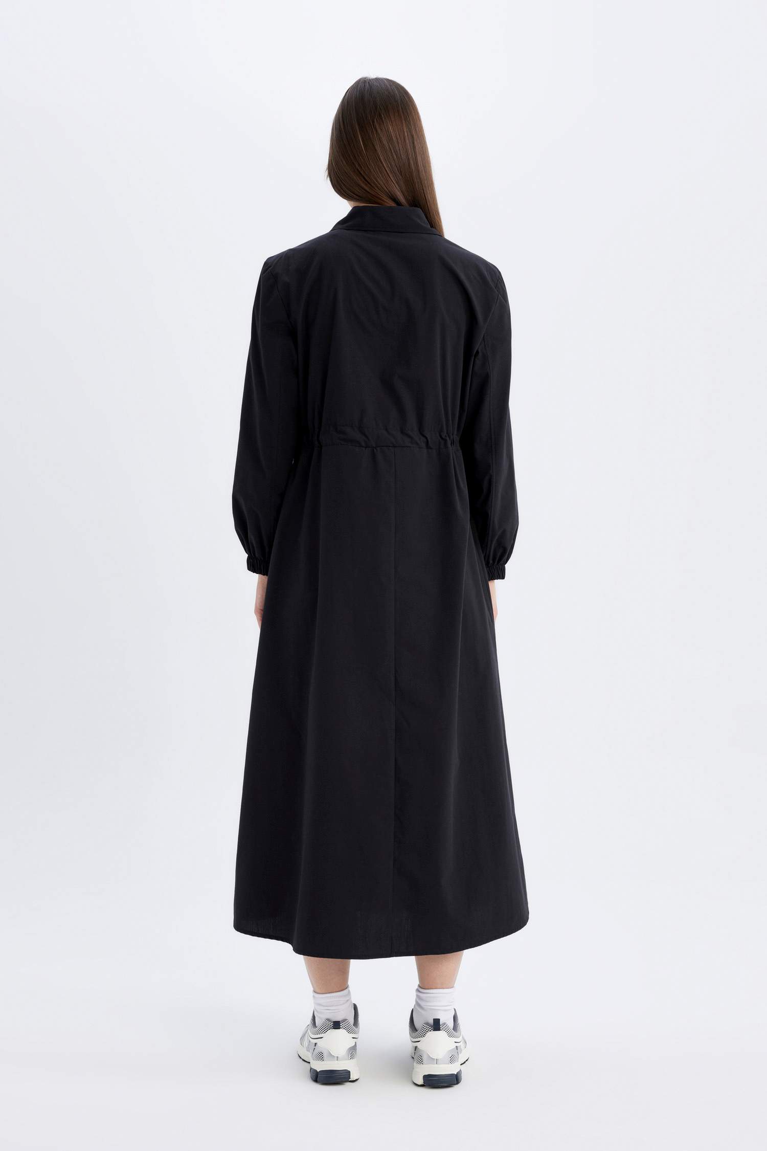Shirt Collar Poplin Long Sleeve Maxi Dress