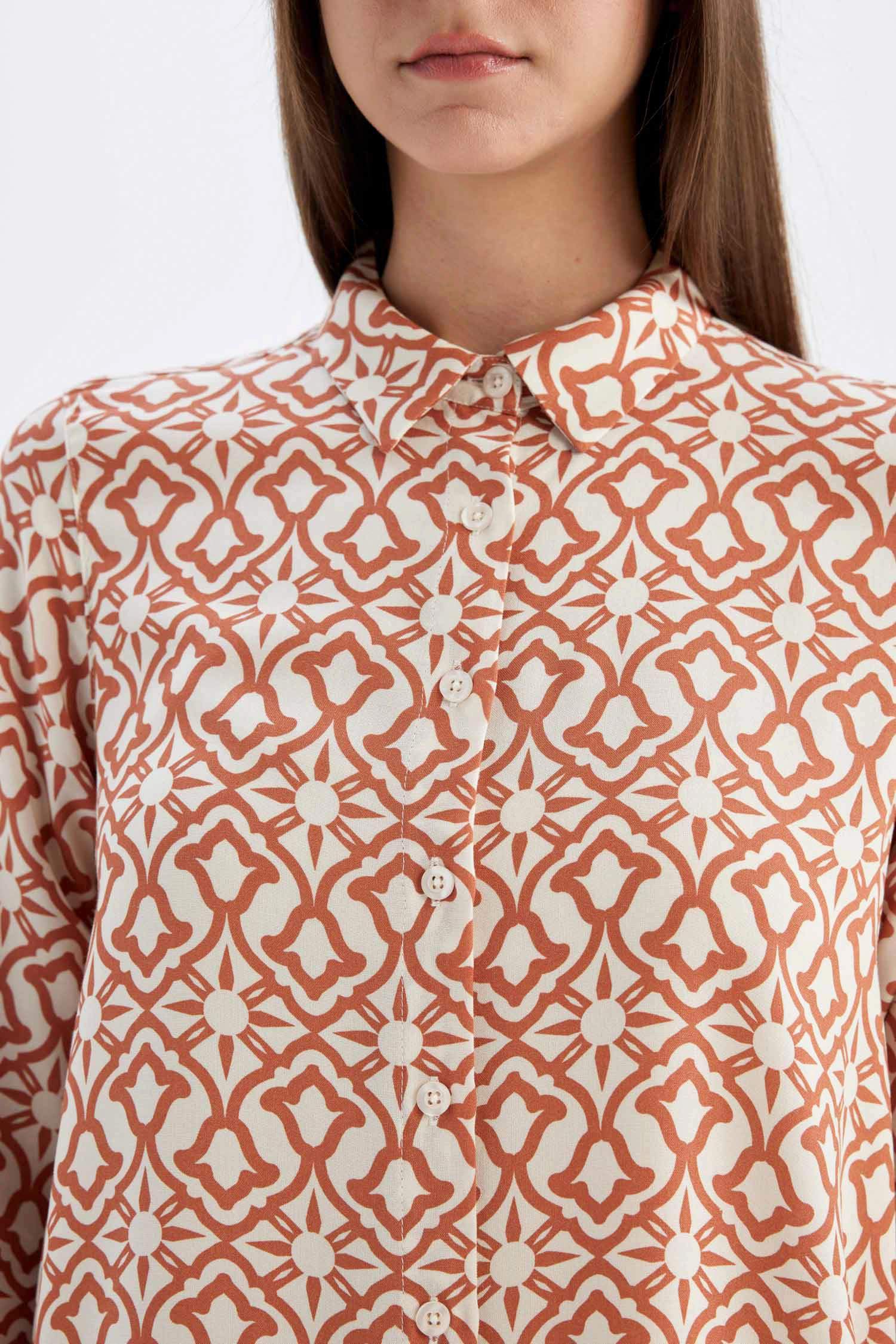 Regular Fit Patterned Viscose Basic Shirt Tunic