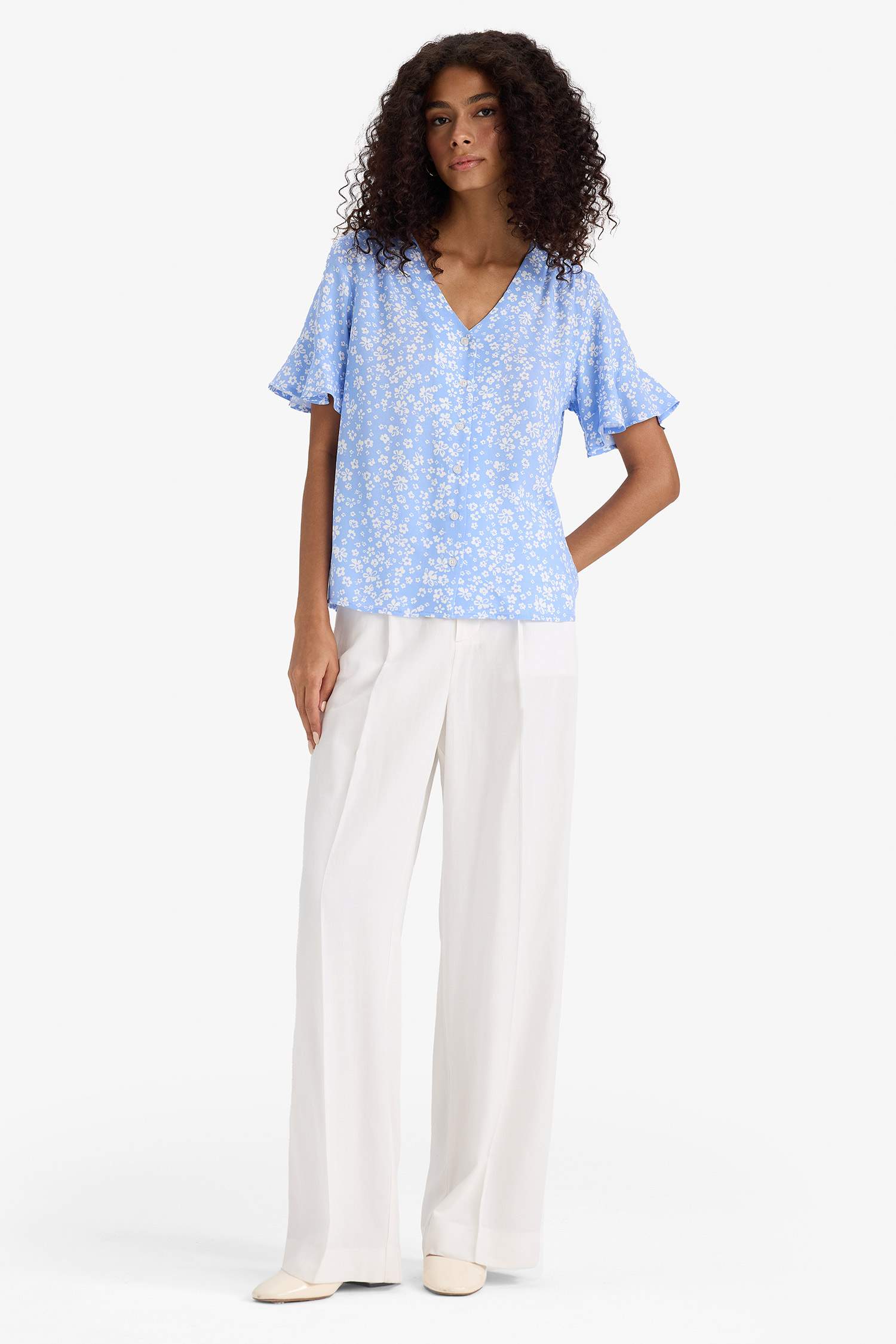 Regular Fit Floral V Neck Shirt