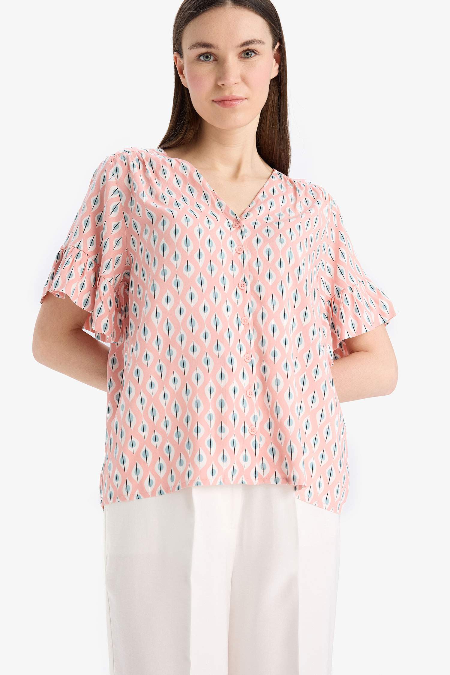 Chemise manches courtes col en V Coupe régulière