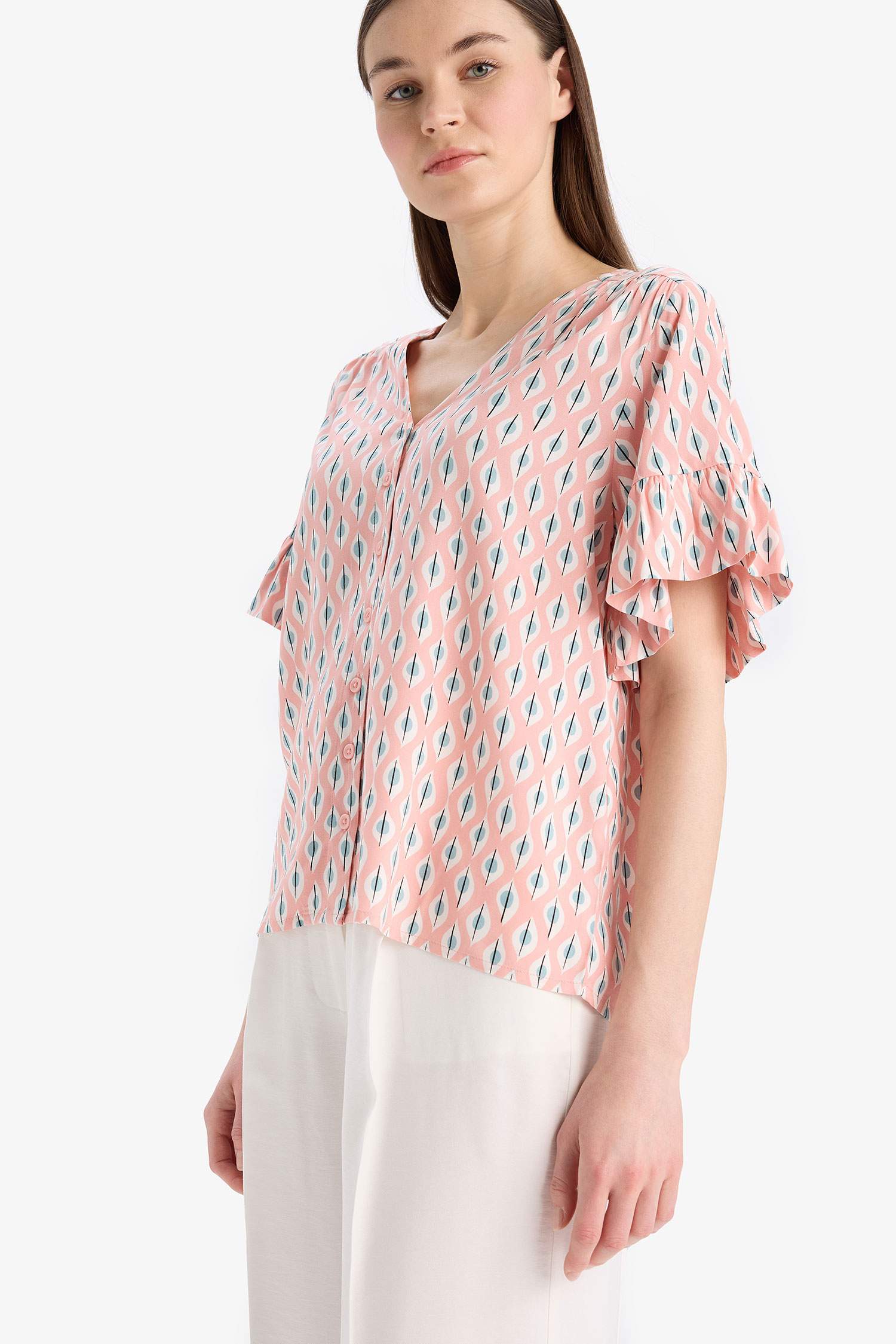 Chemise manches courtes col en V Coupe régulière