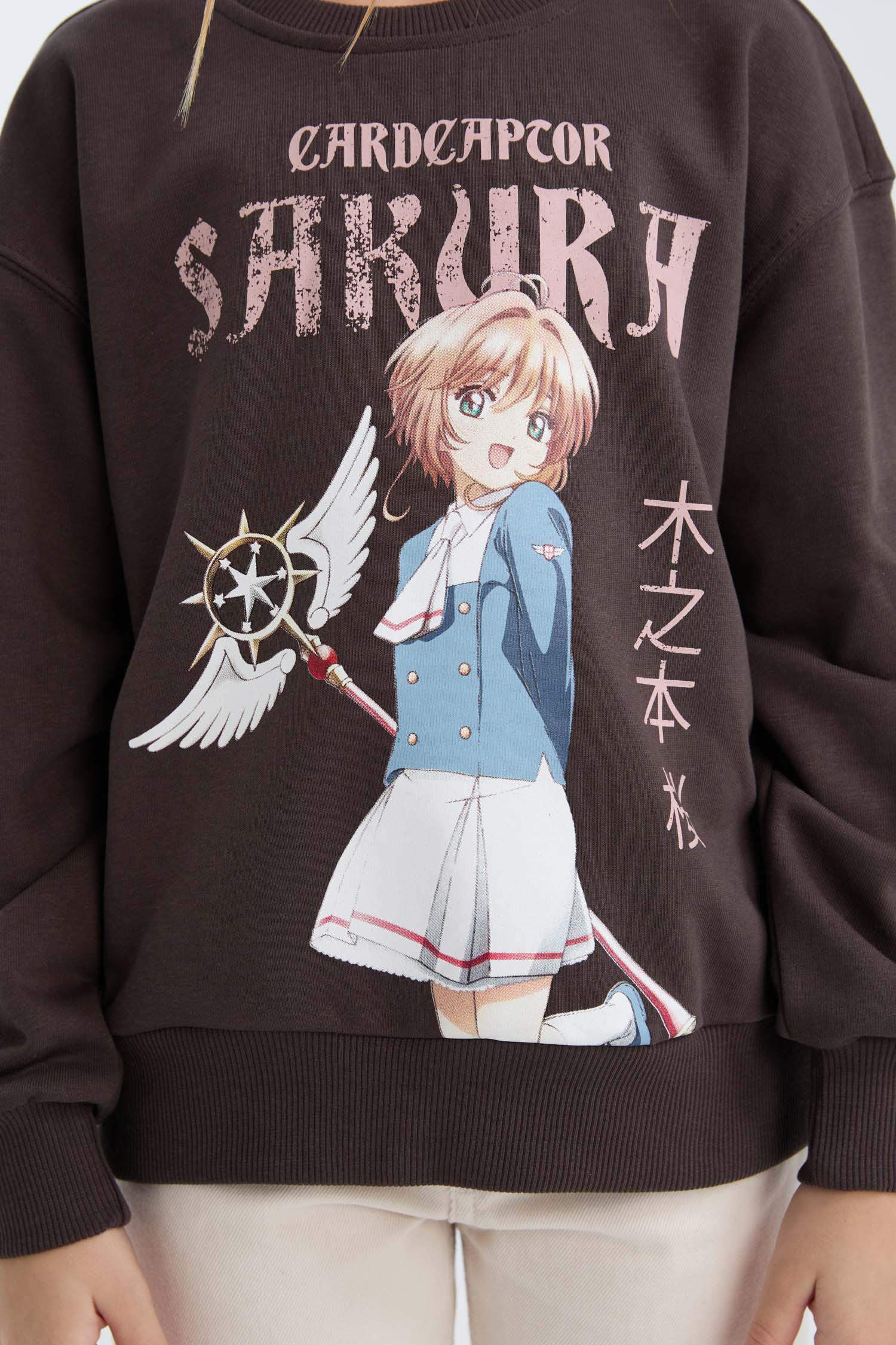 Kız Çocuk Sakura Oversize Geniş Kalıp Bisiklet Yaka Sweatshirt