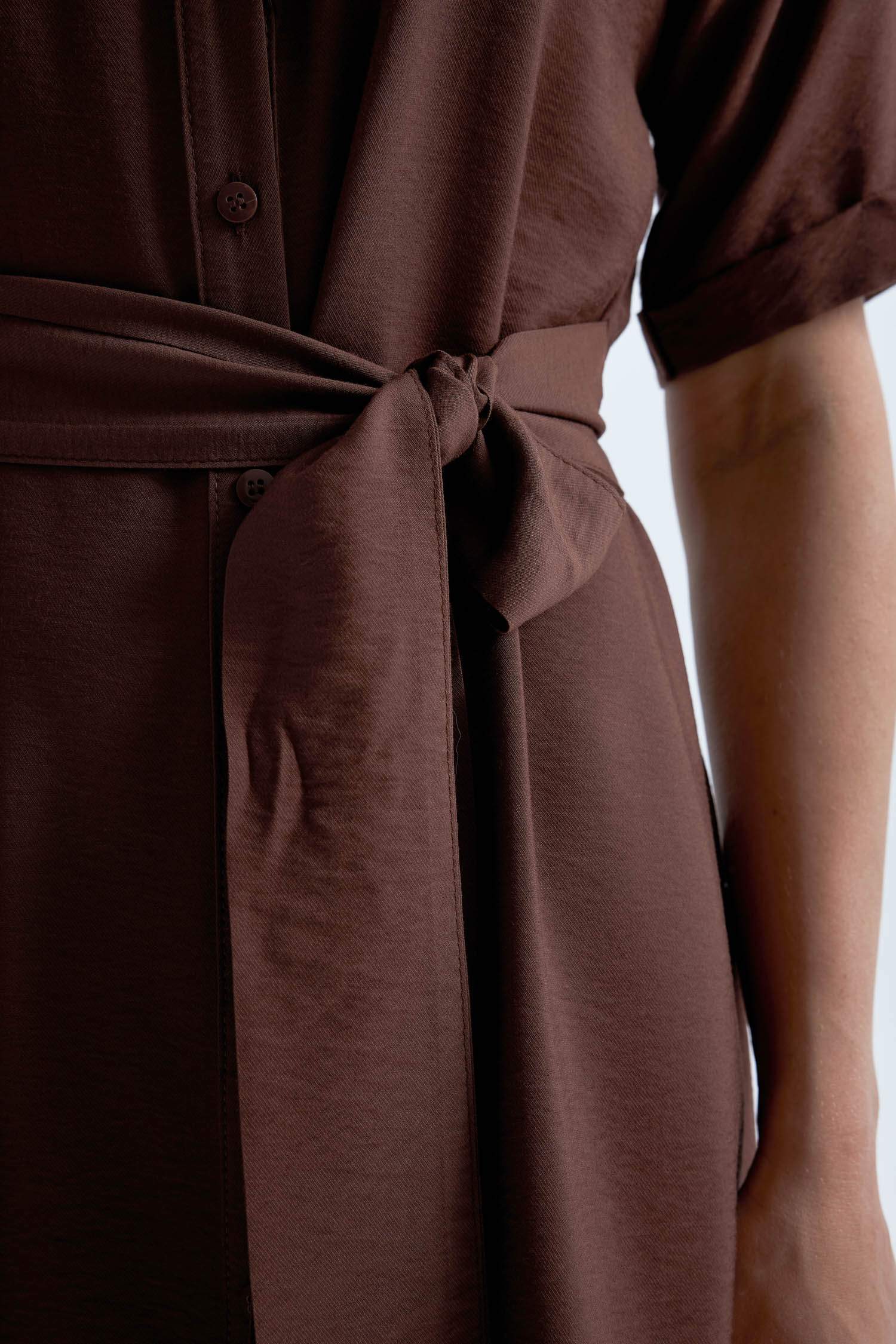 Shirt Collar Long Sleeve Midi Dress