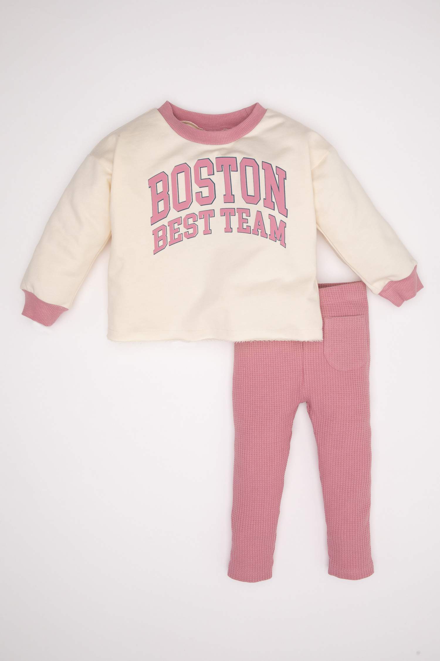 Kız Bebek 2'li Takım Baskılı Okul Sweatshirt Beli Lastikli Tayt