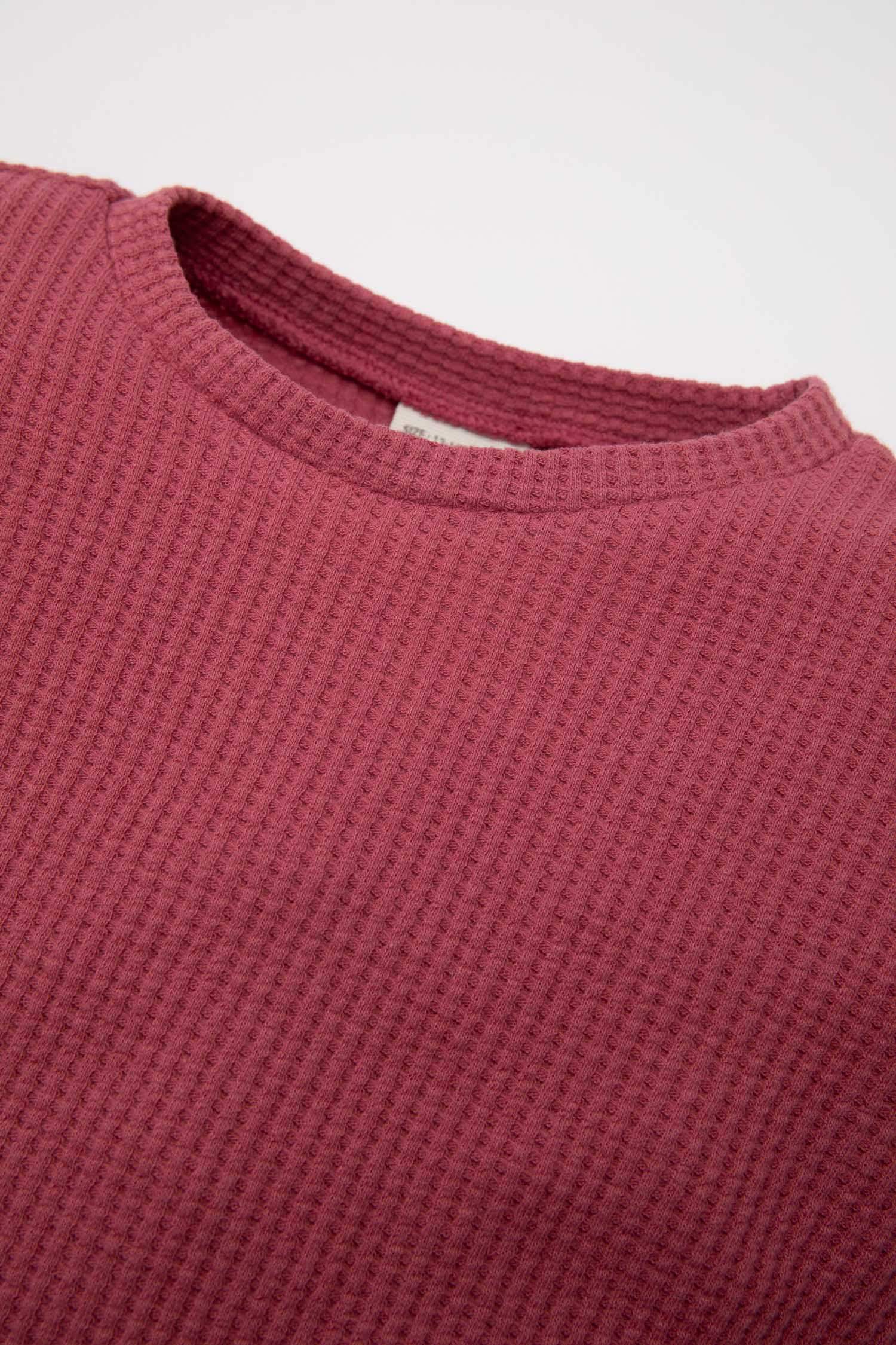 Kız Bebek 2'li Takım Çiçekli Uzun Kollu Tişört Üst Beli Lastikli Waffle Uzun Tayt