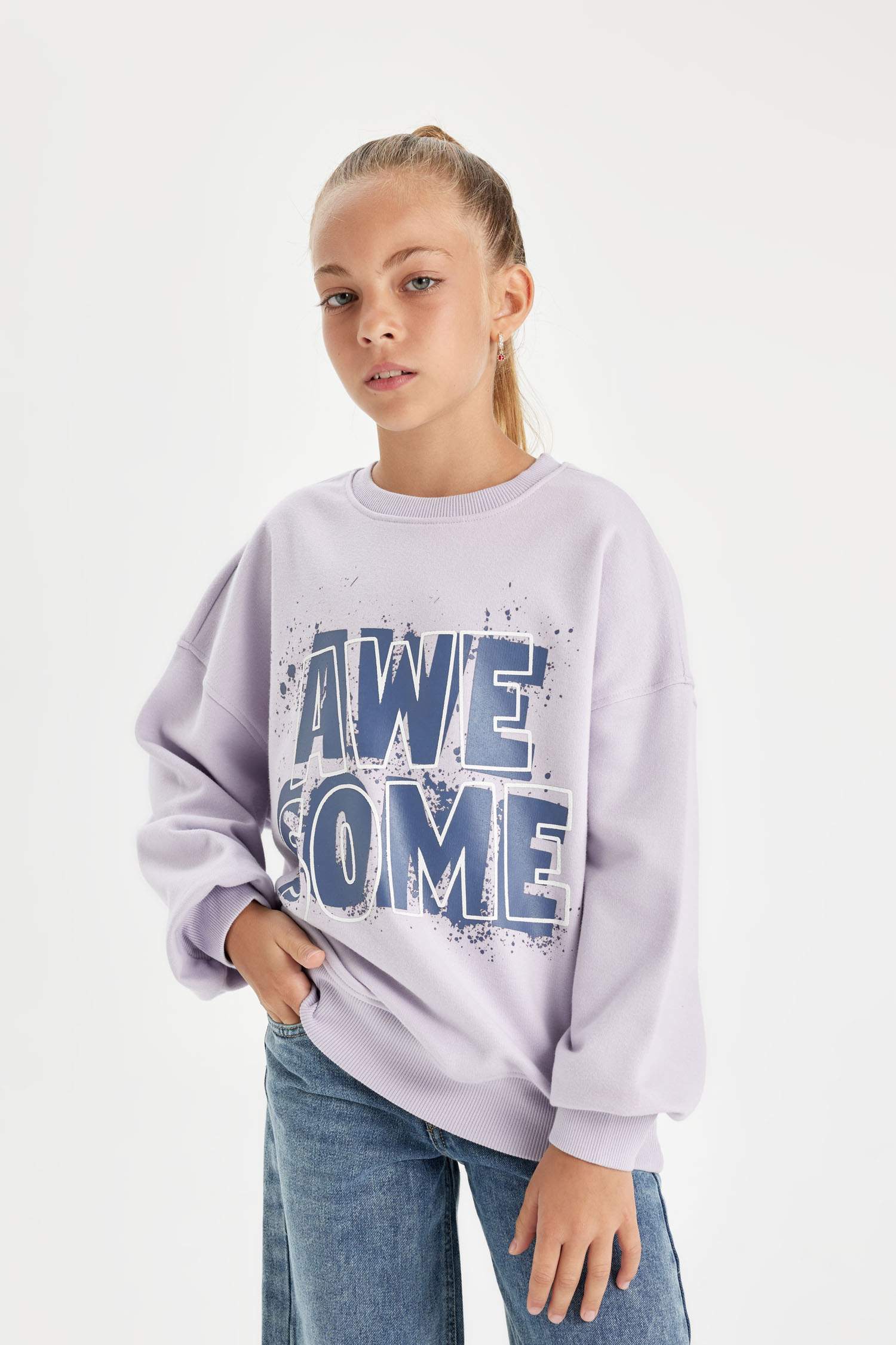 Қыздарға үлкен пішім слоган дөңгелек жаға Свитер