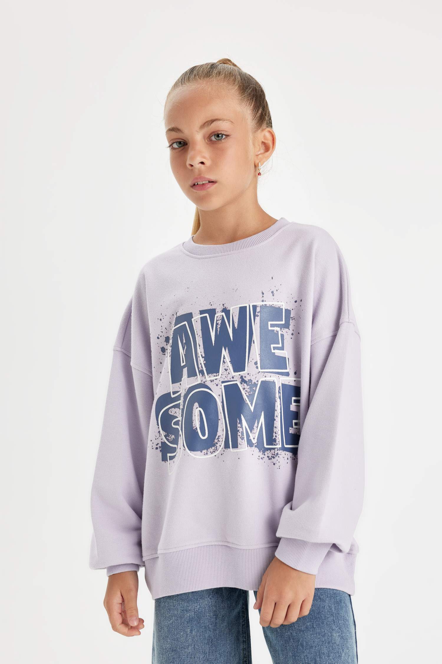 Қыздарға үлкен пішім слоган дөңгелек жаға Свитер