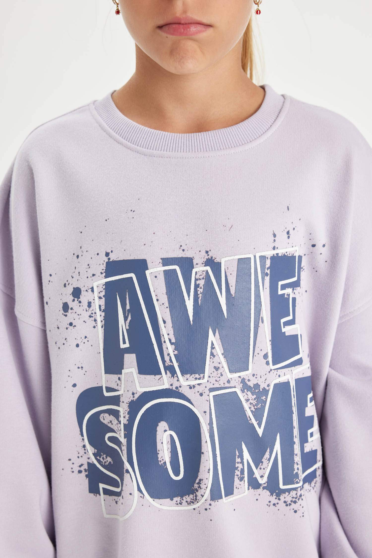 Қыздарға үлкен пішім слоган дөңгелек жаға Свитер