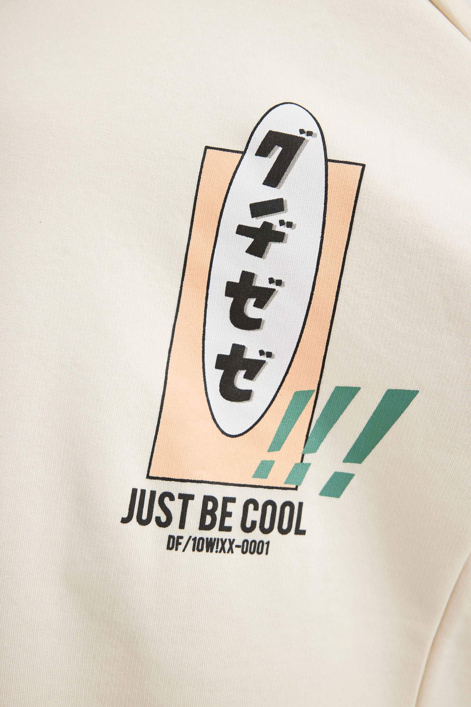 Kız Çocuk Oversize Geniş Kalıp Sırt Baskılı Kapüşonlu Sweatshirt