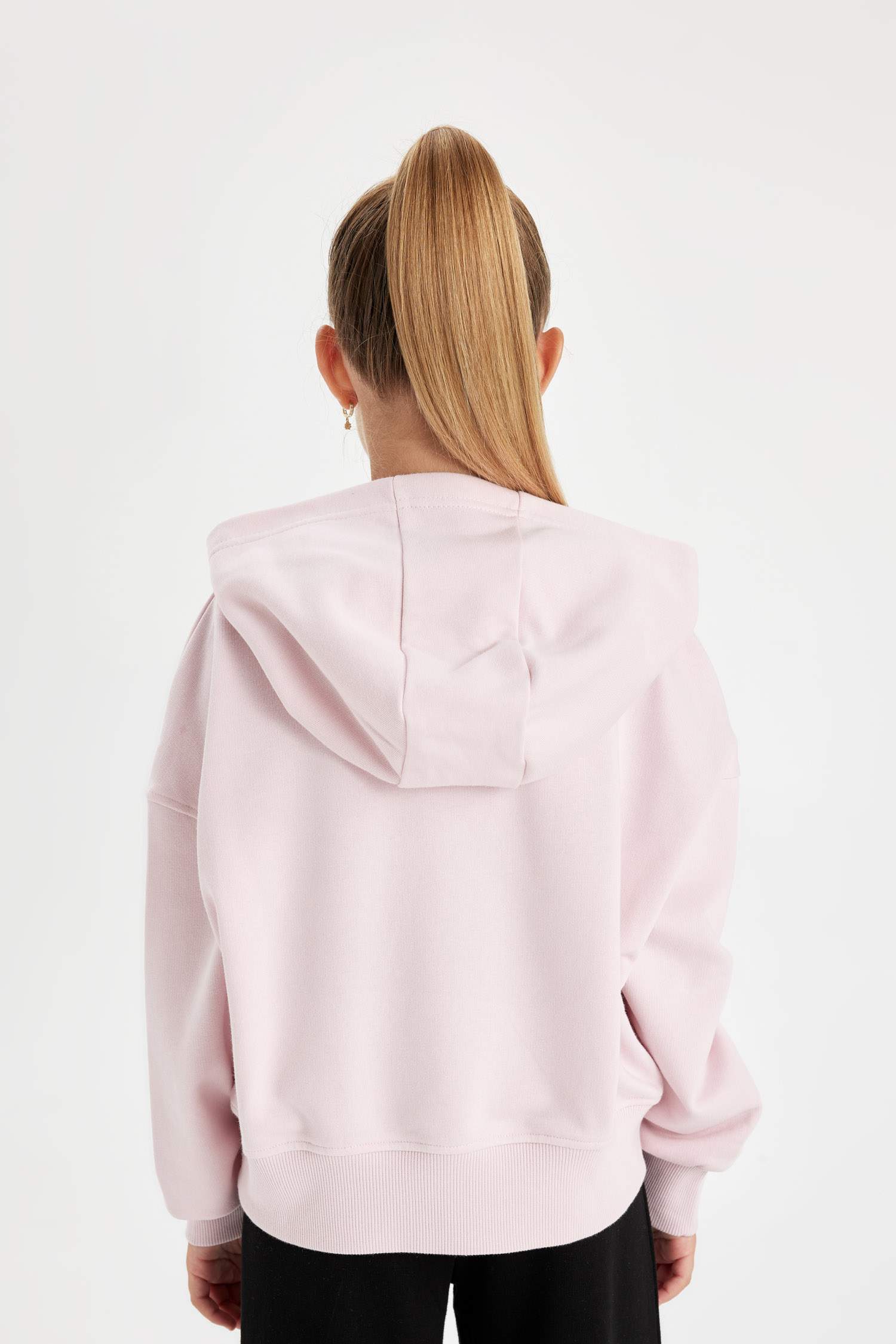 Kız Çocuk Oversize Geniş Kalıp Kapüşonlu İşlemeli Sweatshirt