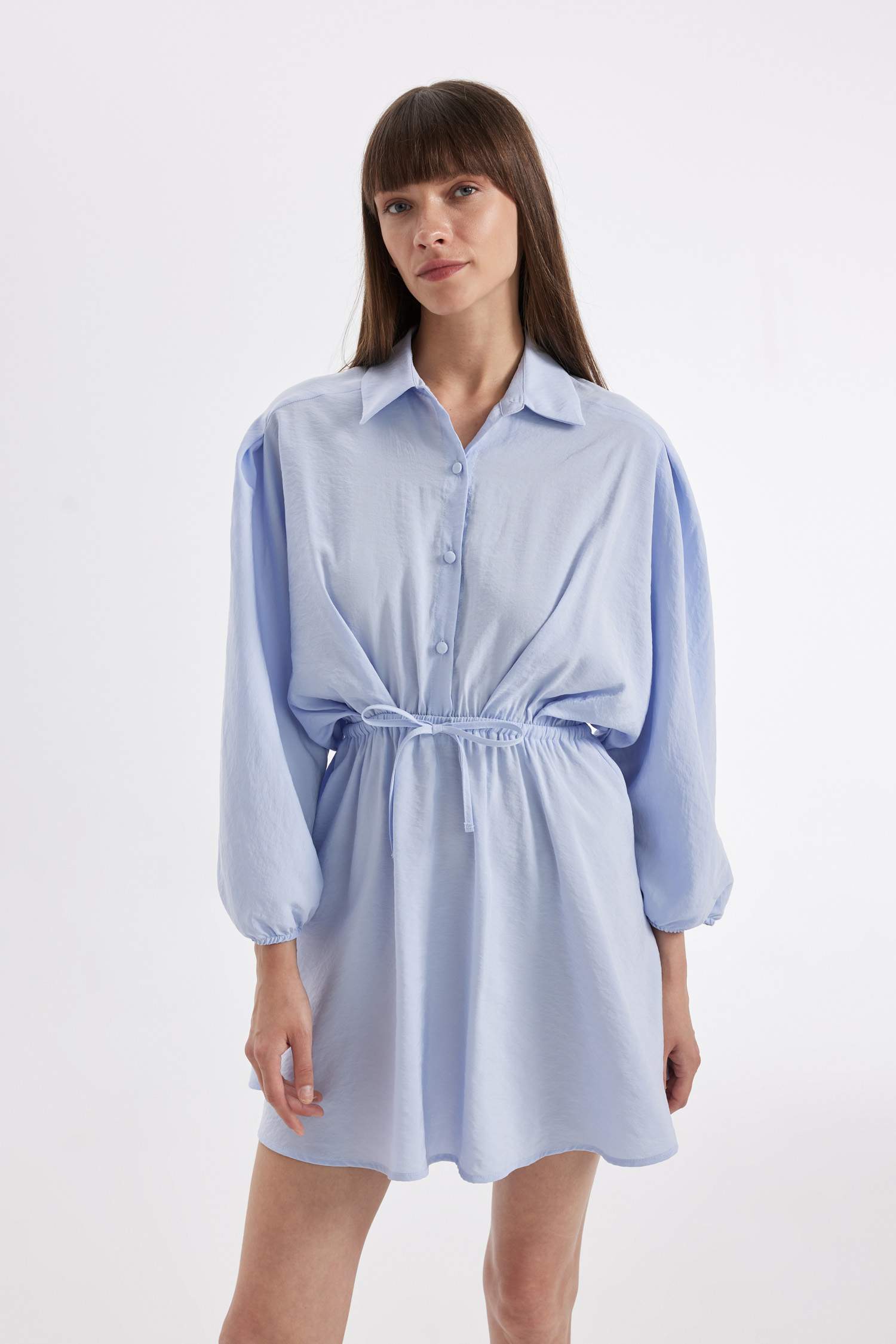 Shirt Collar Modal Half Sleeve Midi Dress
