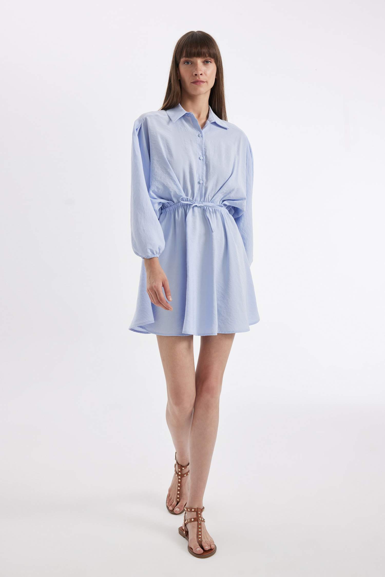 Shirt Collar Modal Half Sleeve Midi Dress