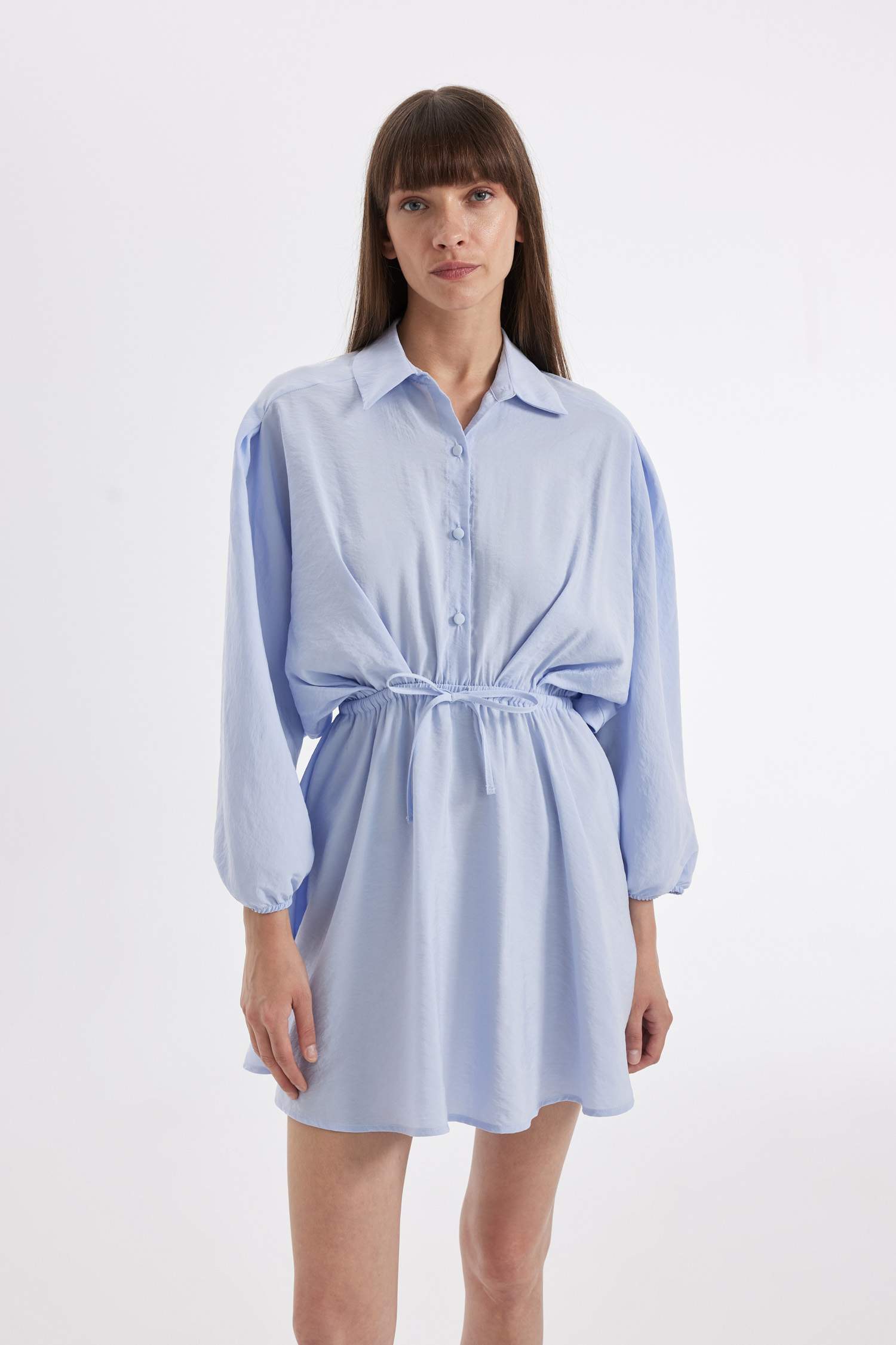 Shirt Collar Modal Half Sleeve Midi Dress