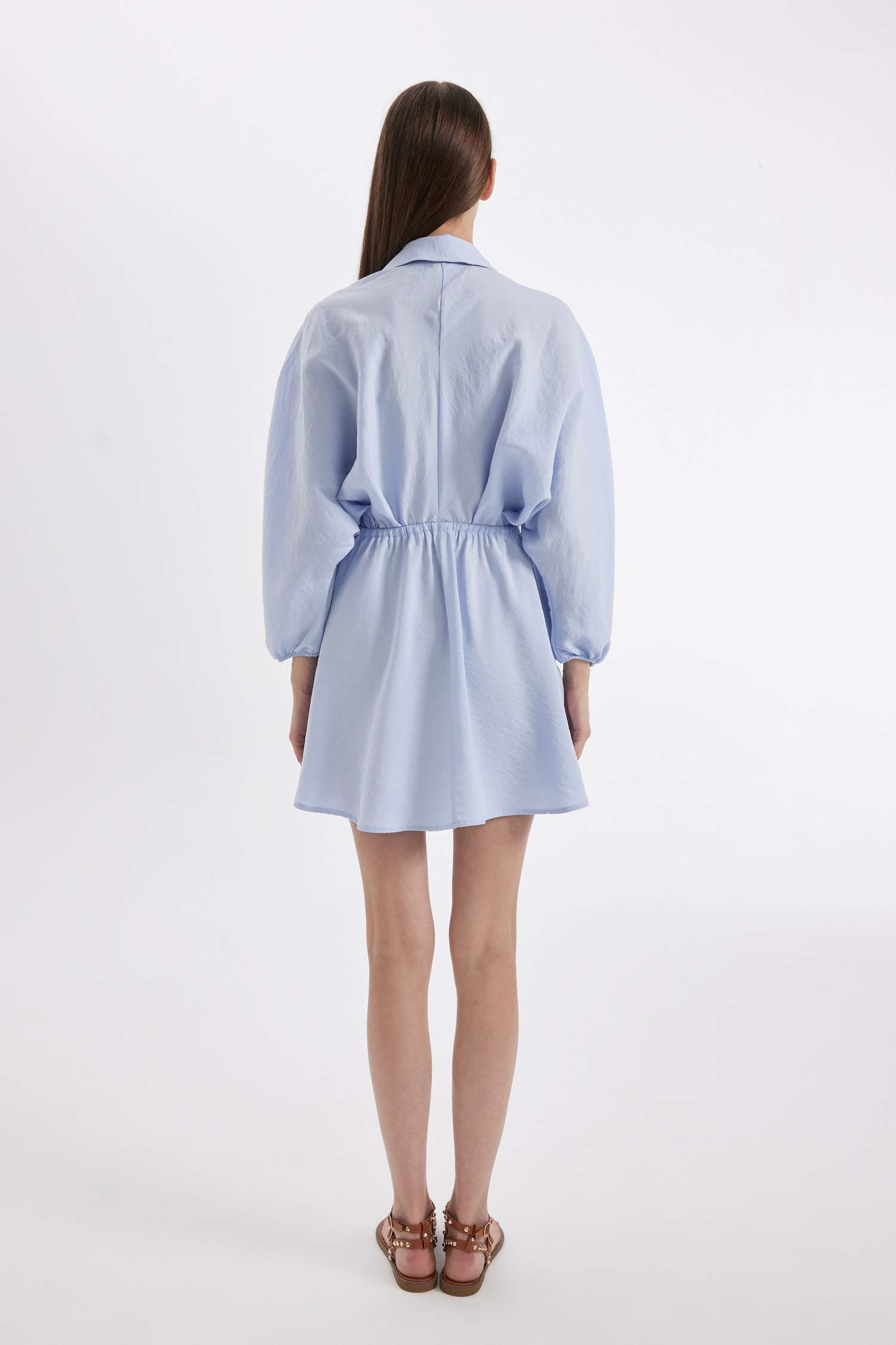 Shirt Collar Modal Half Sleeve Midi Dress