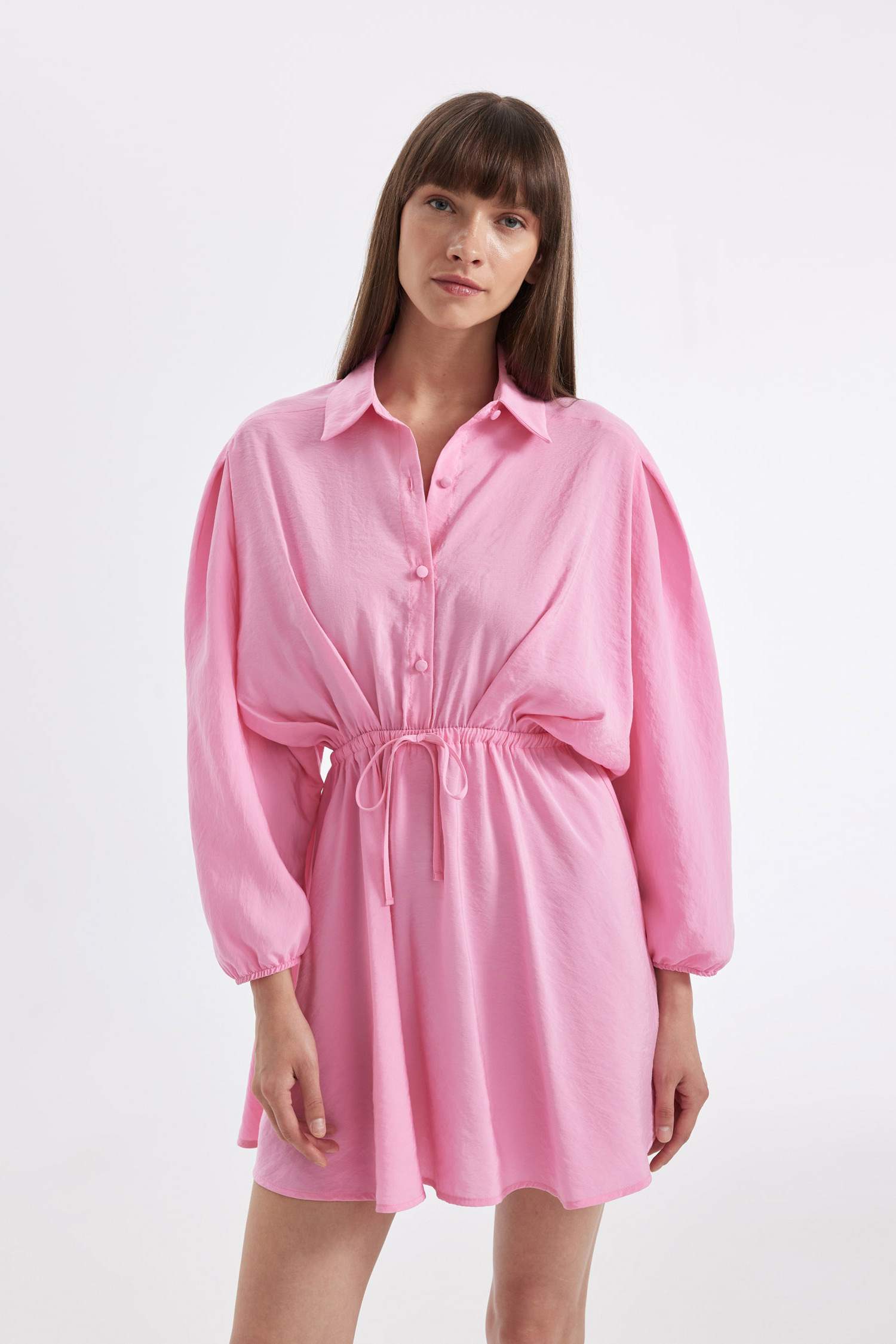 Gömlek Yaka Modal Uzun Kollu Mini Elbise