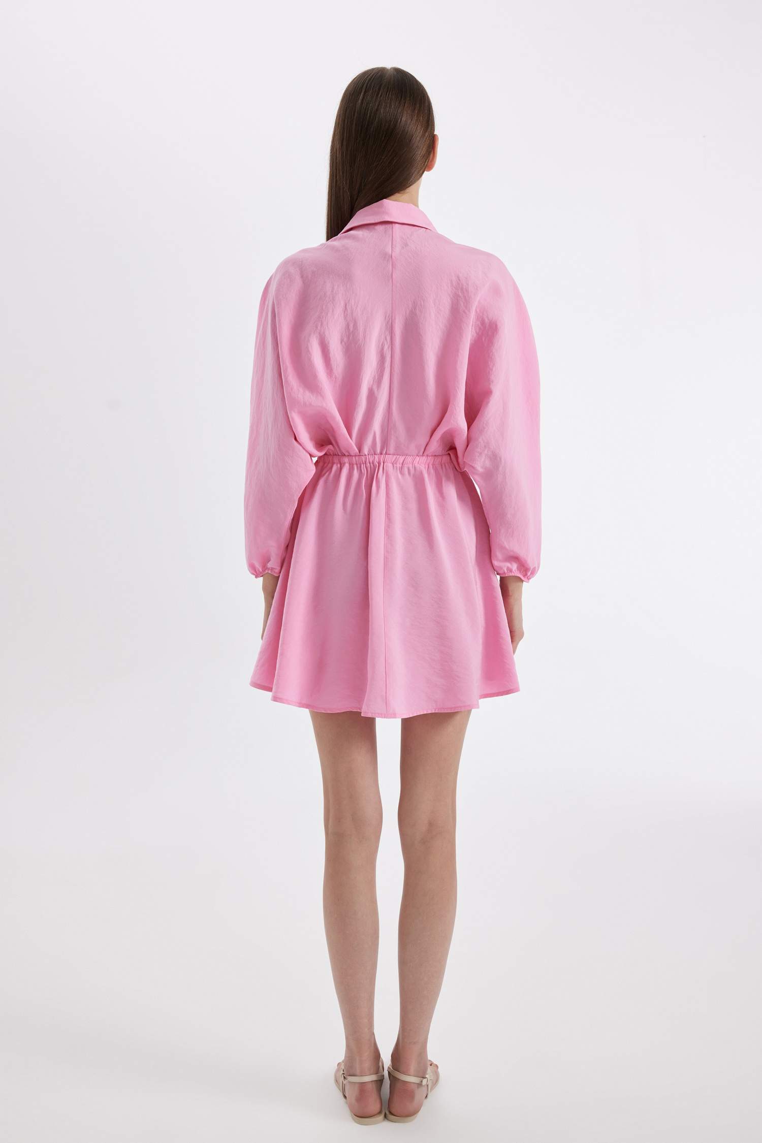 Gömlek Yaka Modal Uzun Kollu Mini Elbise