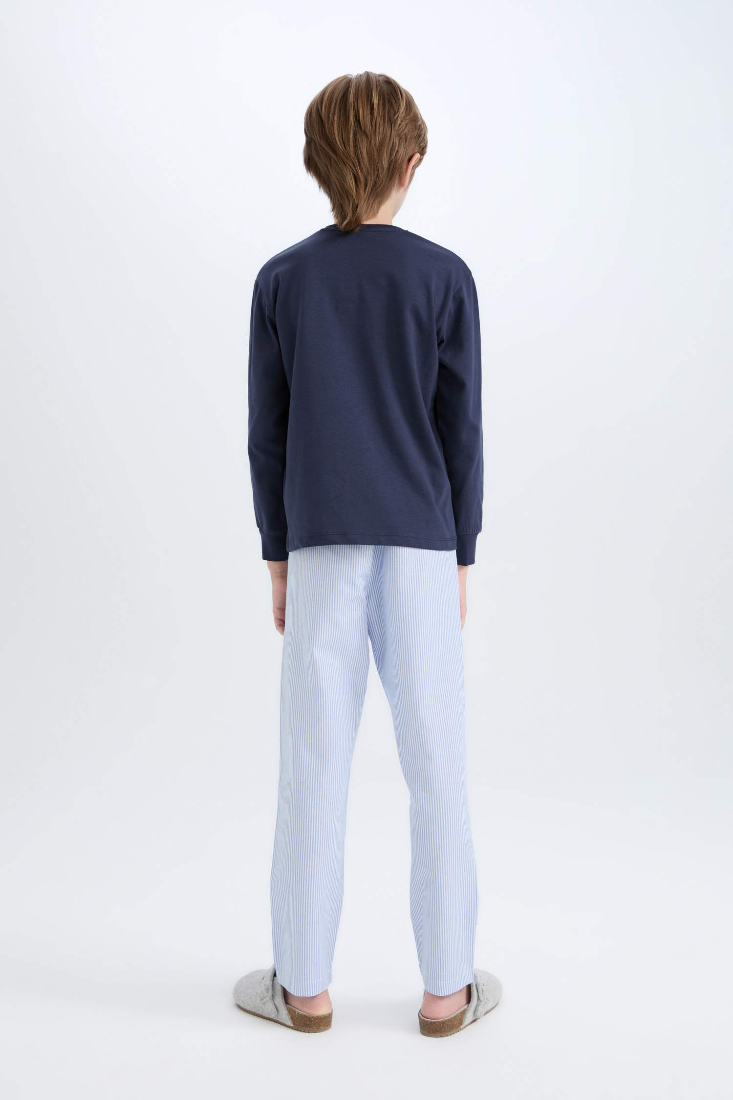 Erkek Çocuk Pijama Takımı Dokuma Uzun Kollu Üst Çizgili Alt