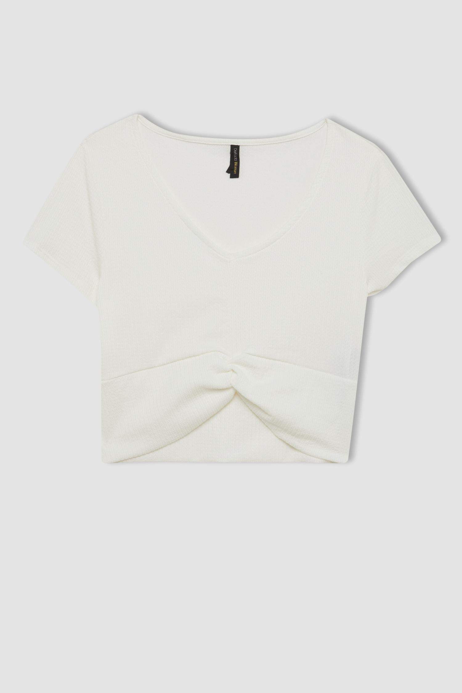 T-Shirt Slim à Manches Courtes Col en V