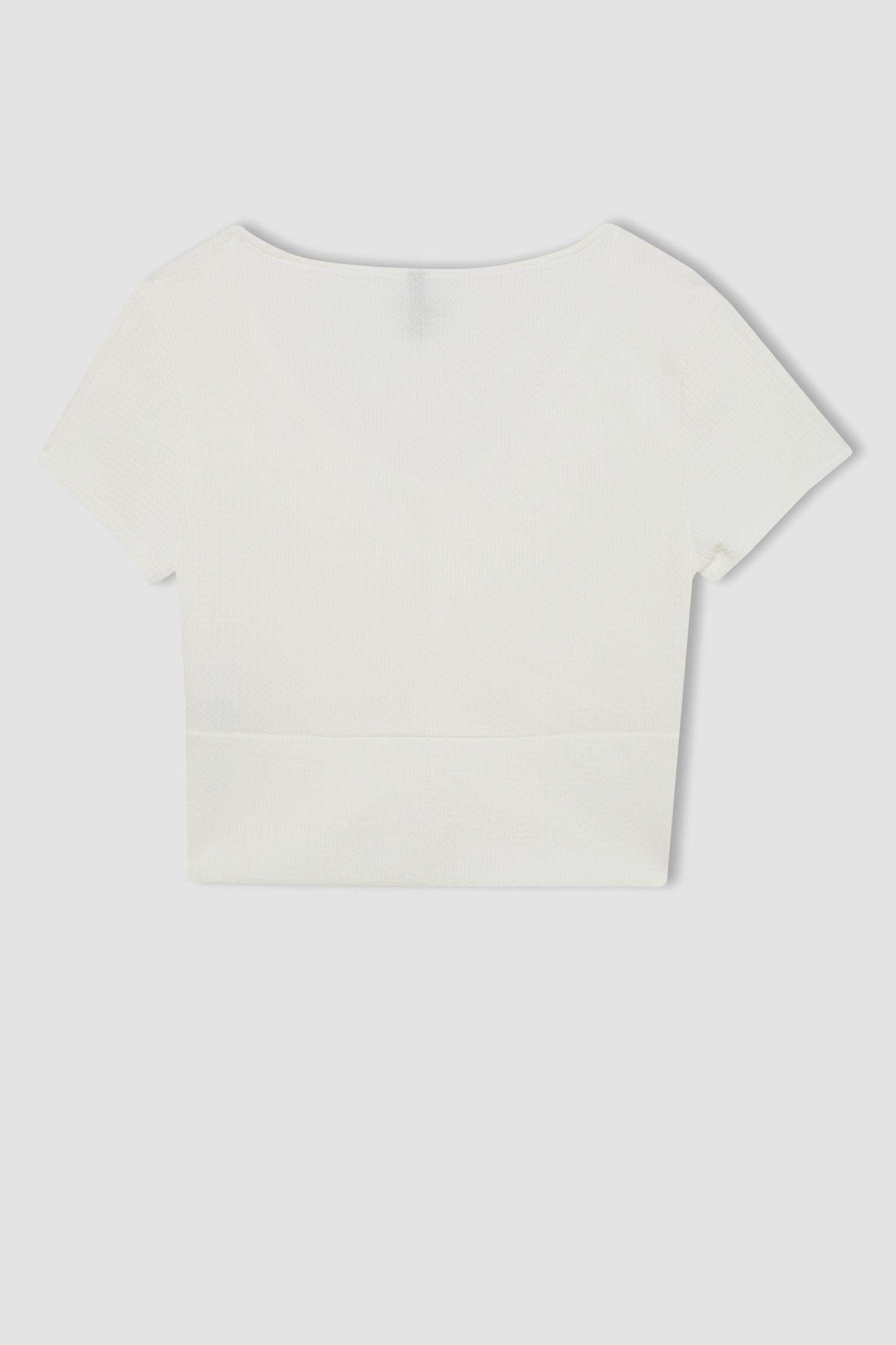 T-Shirt Slim à Manches Courtes Col en V