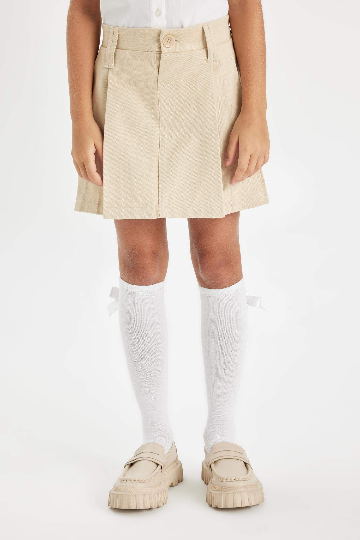 Kız Çocuk Beli Lastikli Pileli Gabardin Etek