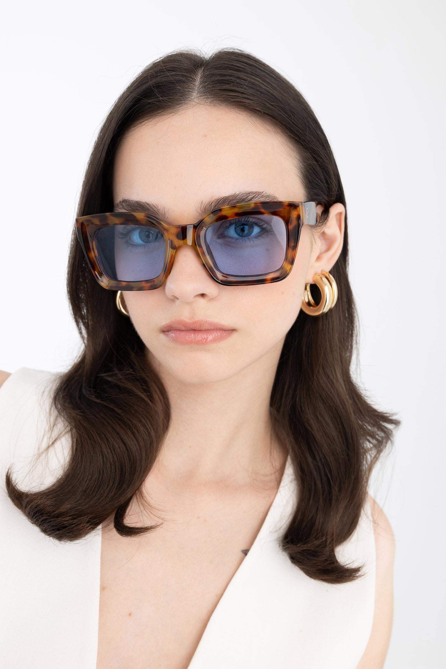 Woman Leopard Pattern Rectangular Sunglasses