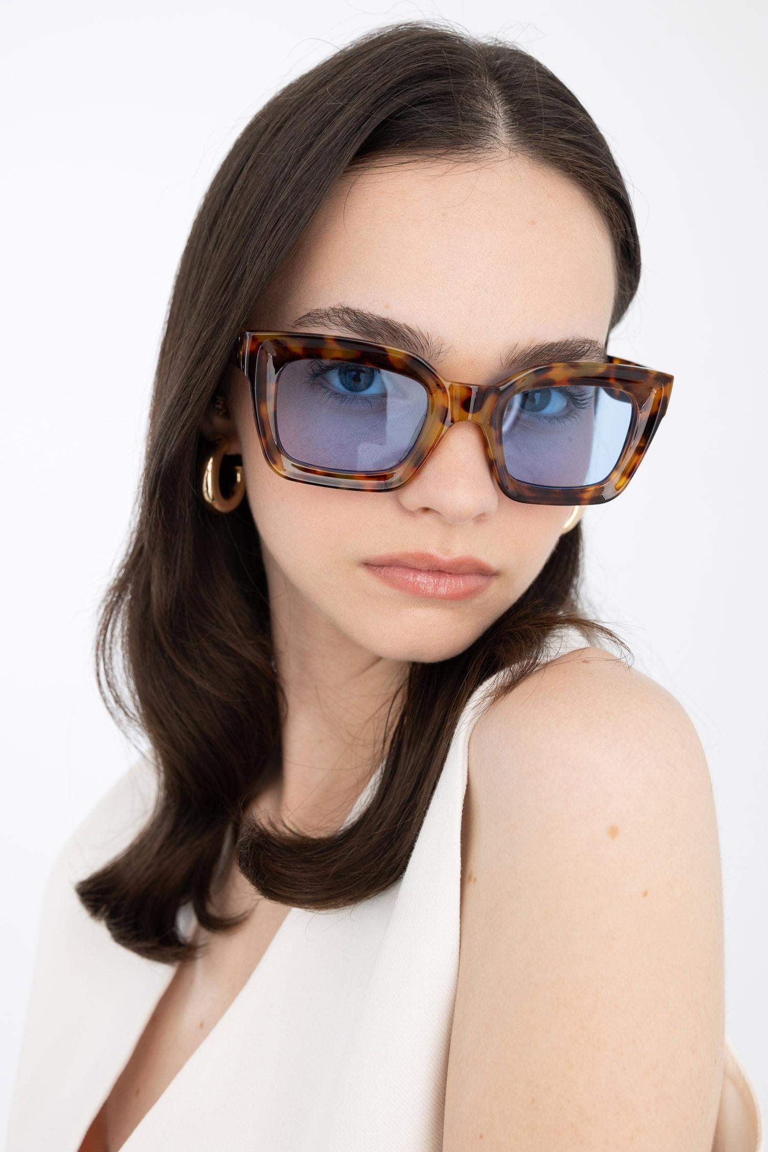 Woman Leopard Pattern Rectangular Sunglasses