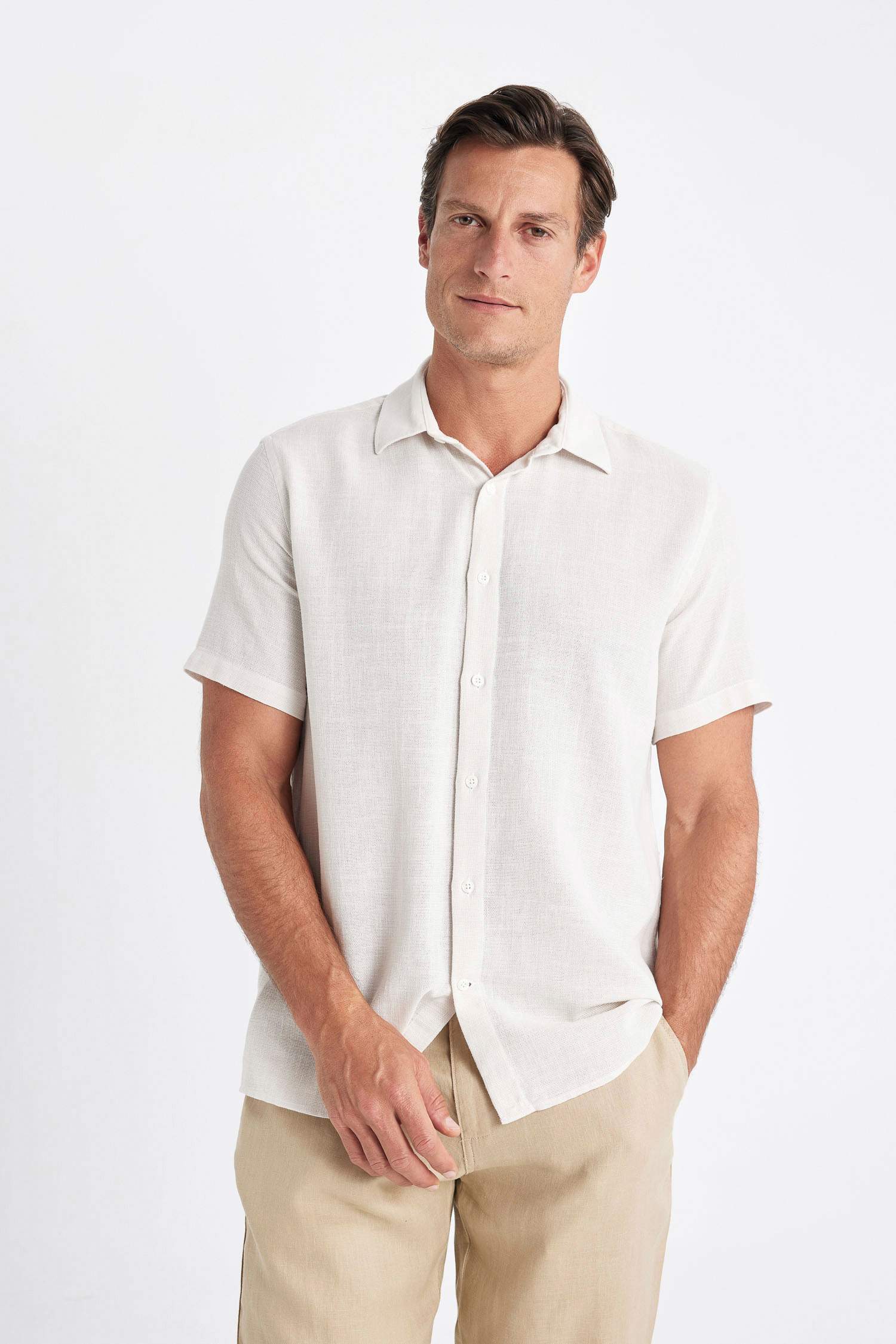 Chemise basique en coton à manches courtes Coupe régulière