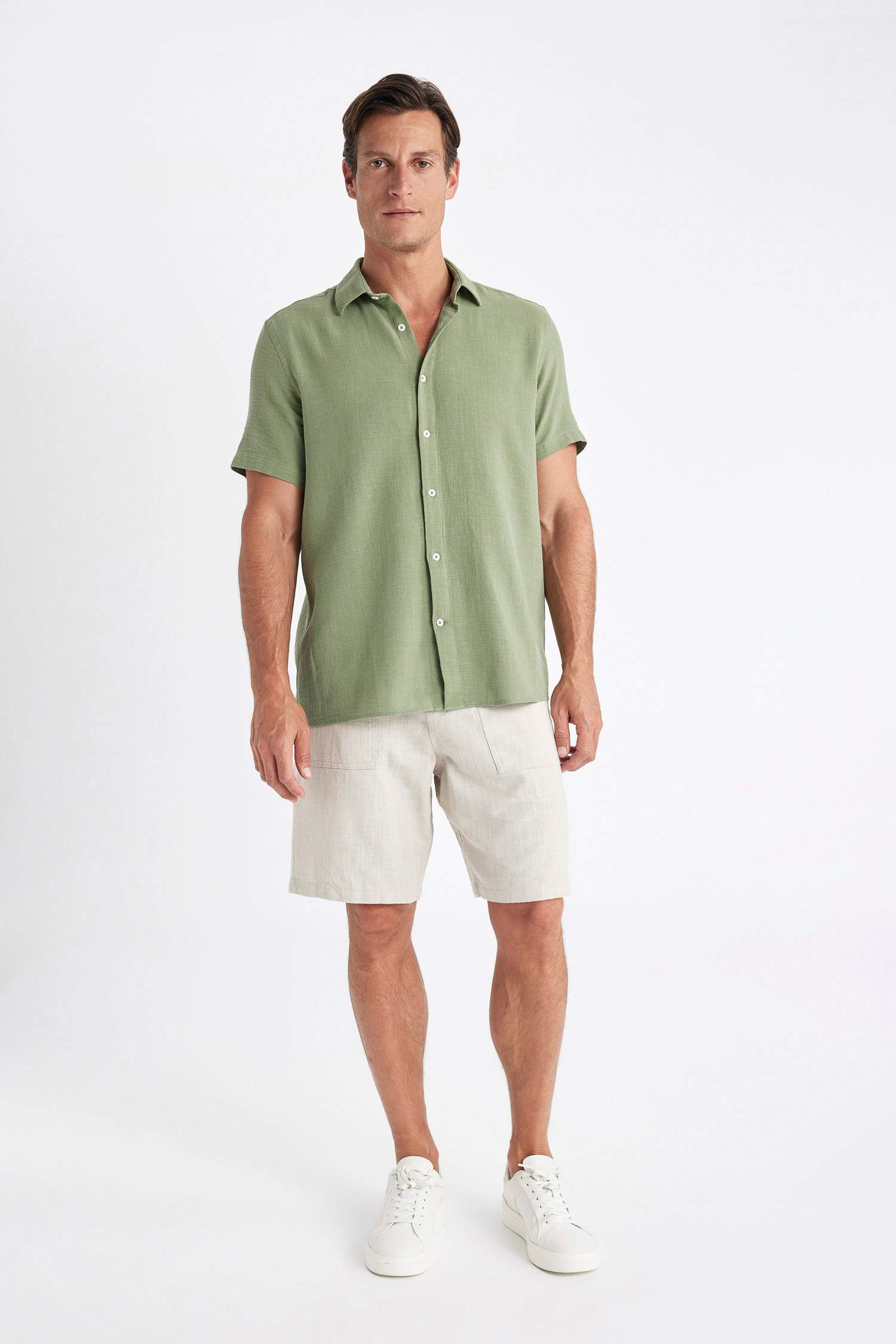 Regular Fit Polo Collar Cotton Short Sleeve Shirt