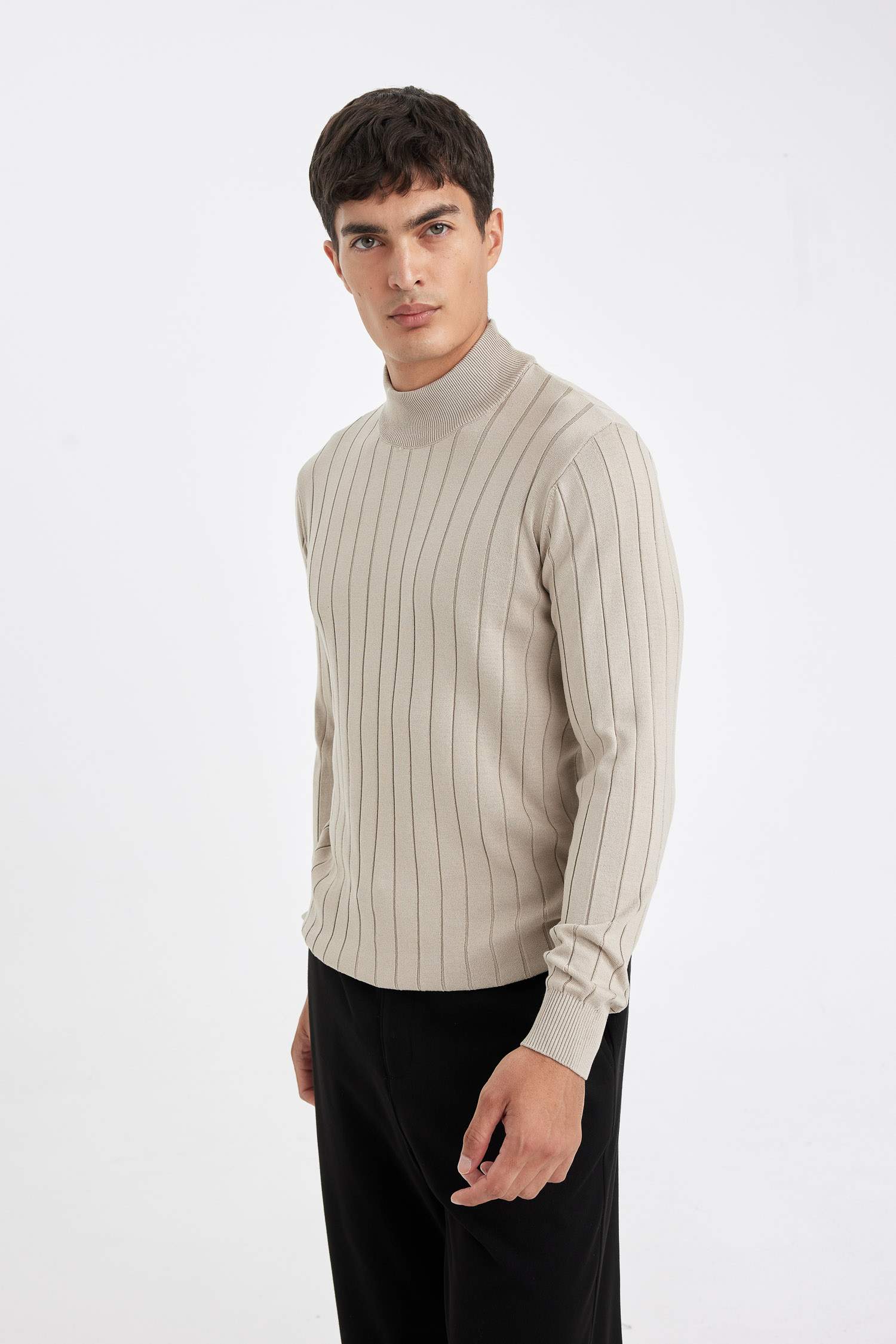 Standart Fit Normal Kesim Yarım Balıkçı Yaka Jakarlı Triko Kazak