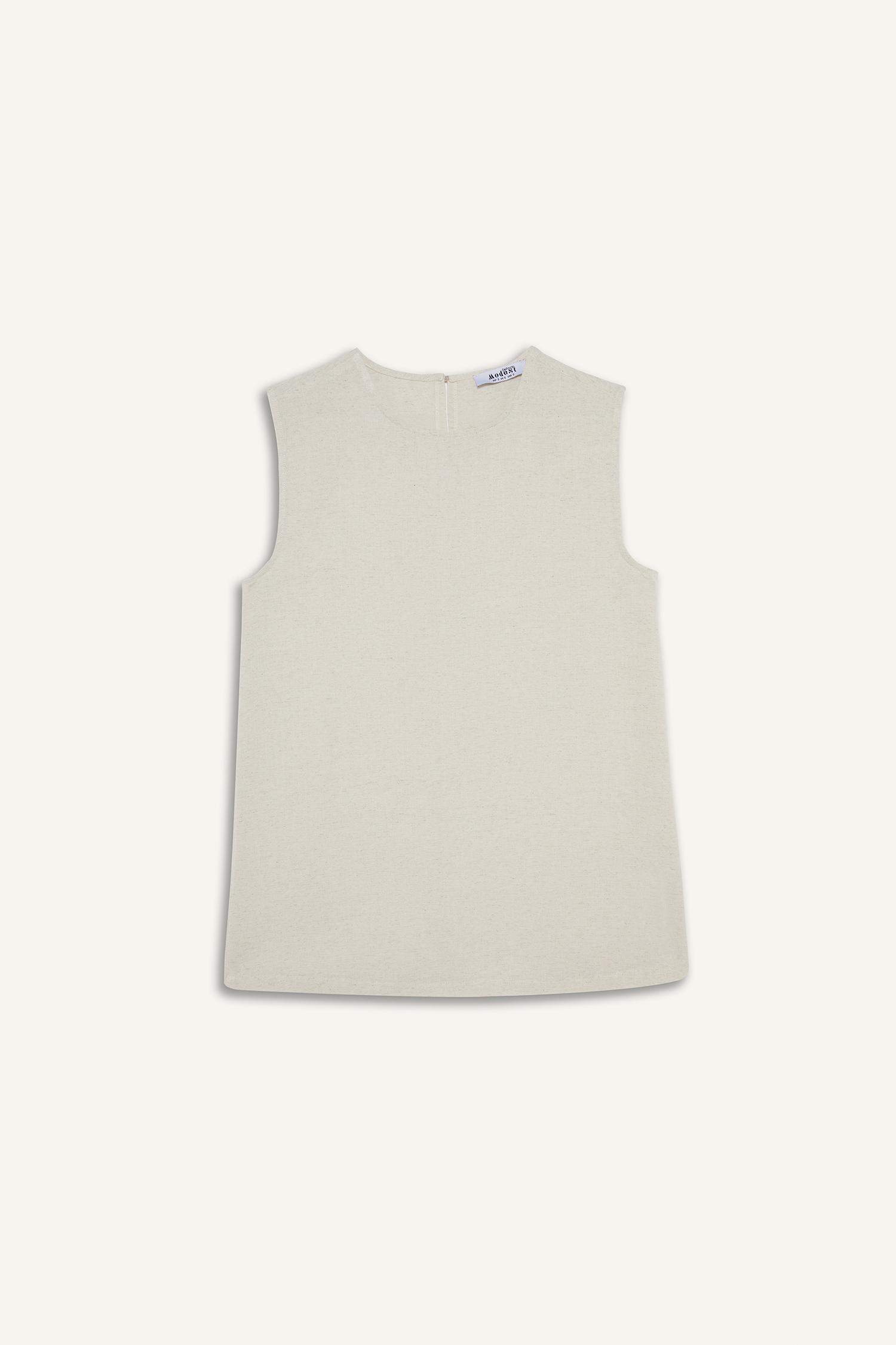 بلوزة كت بيزك سادة قطن قصة عادية من مزيج الكتان