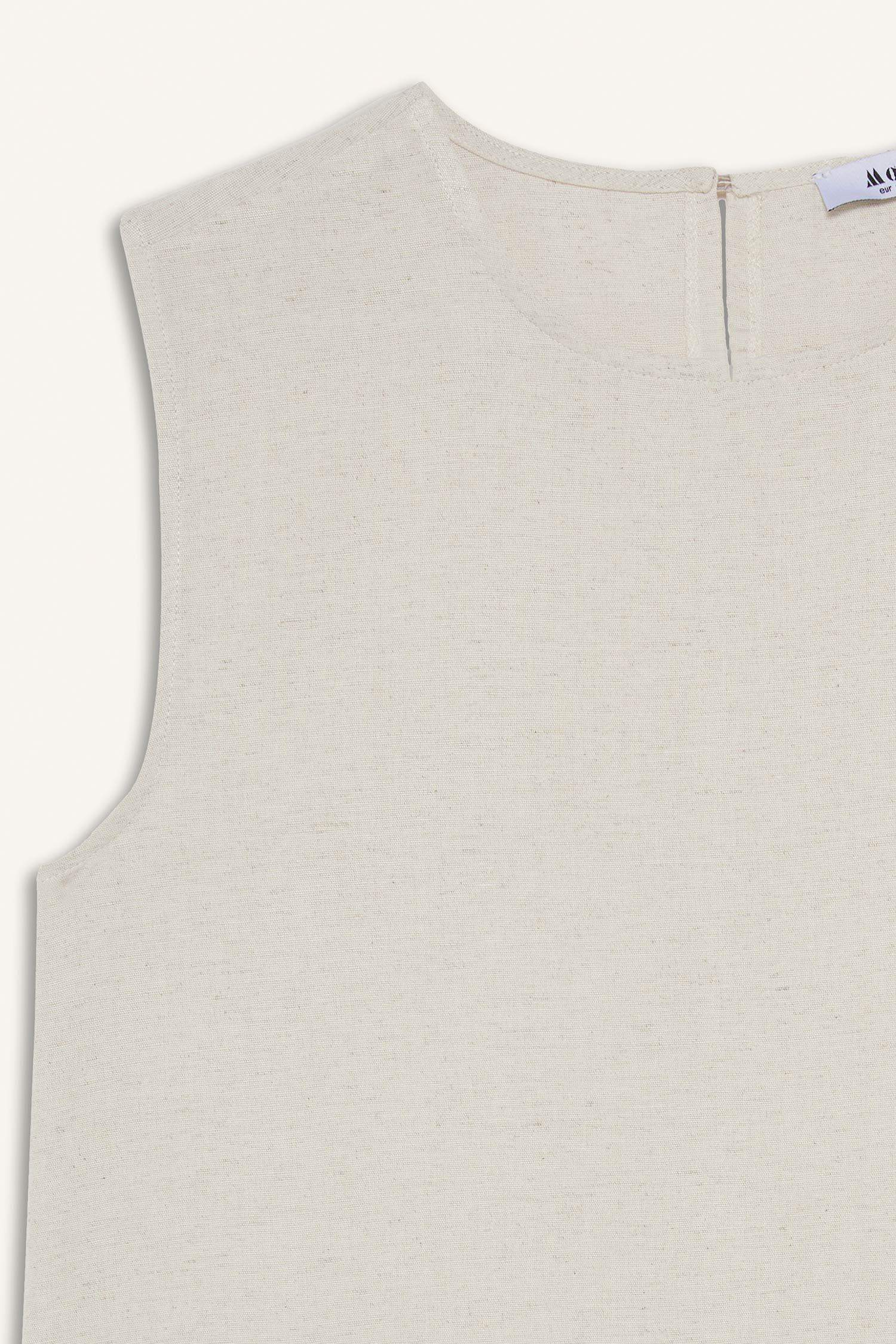 بلوزة كت بيزك سادة قطن قصة عادية من مزيج الكتان