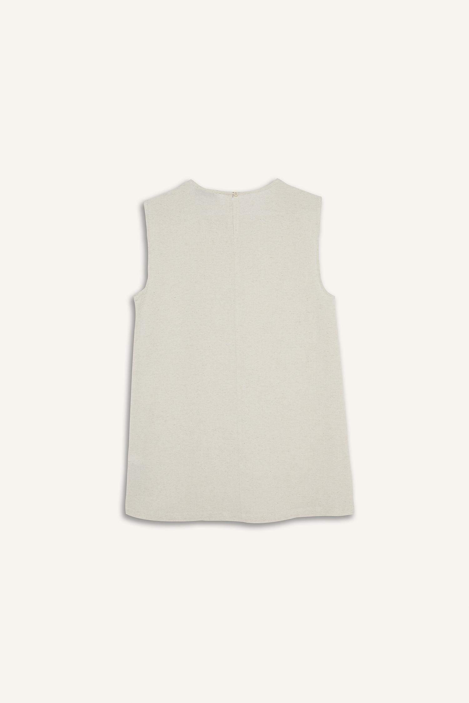 بلوزة كت بيزك سادة قطن قصة عادية من مزيج الكتان