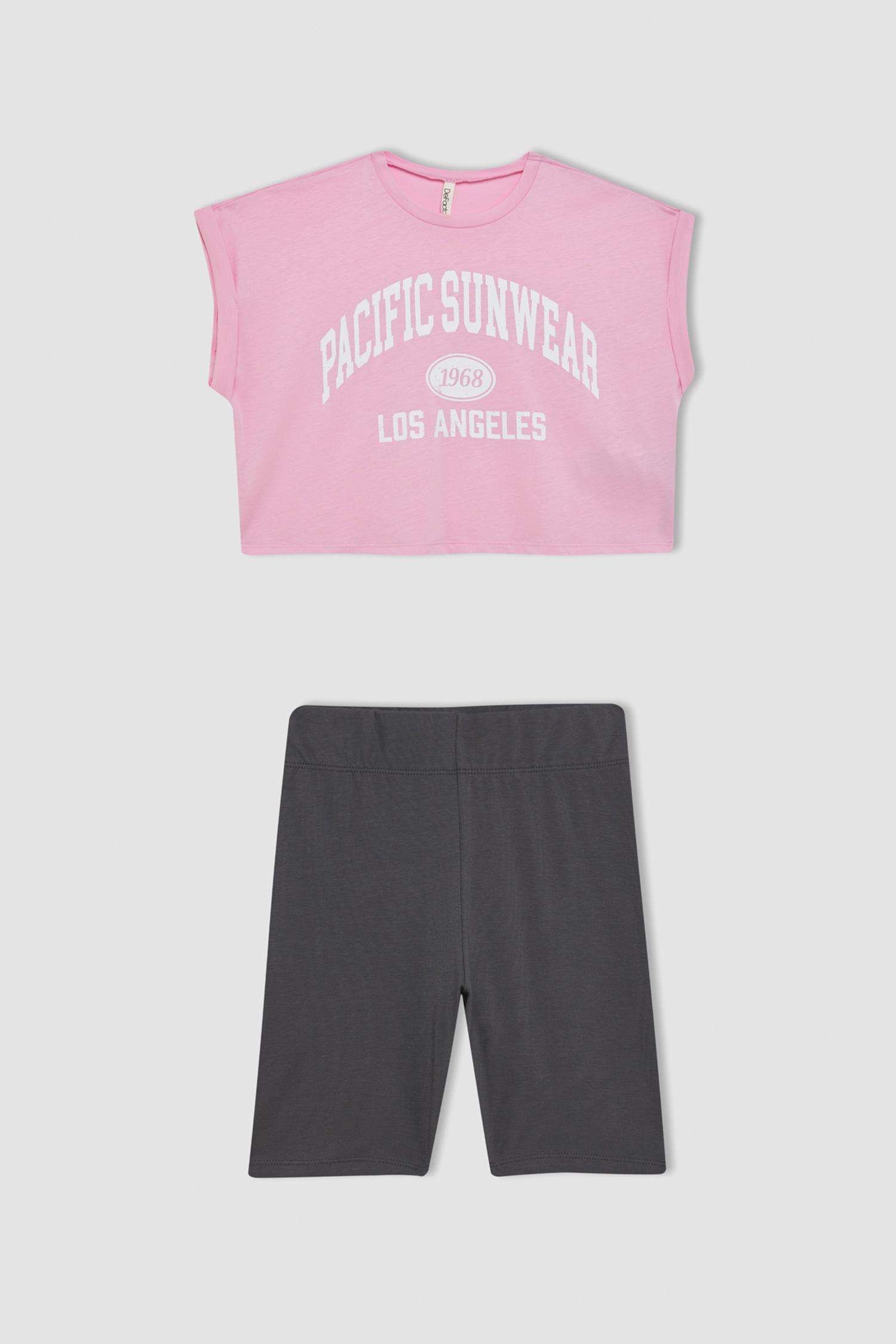 Girl Printed Short Sleeve T-Shirt Leggings 2 Piece Set