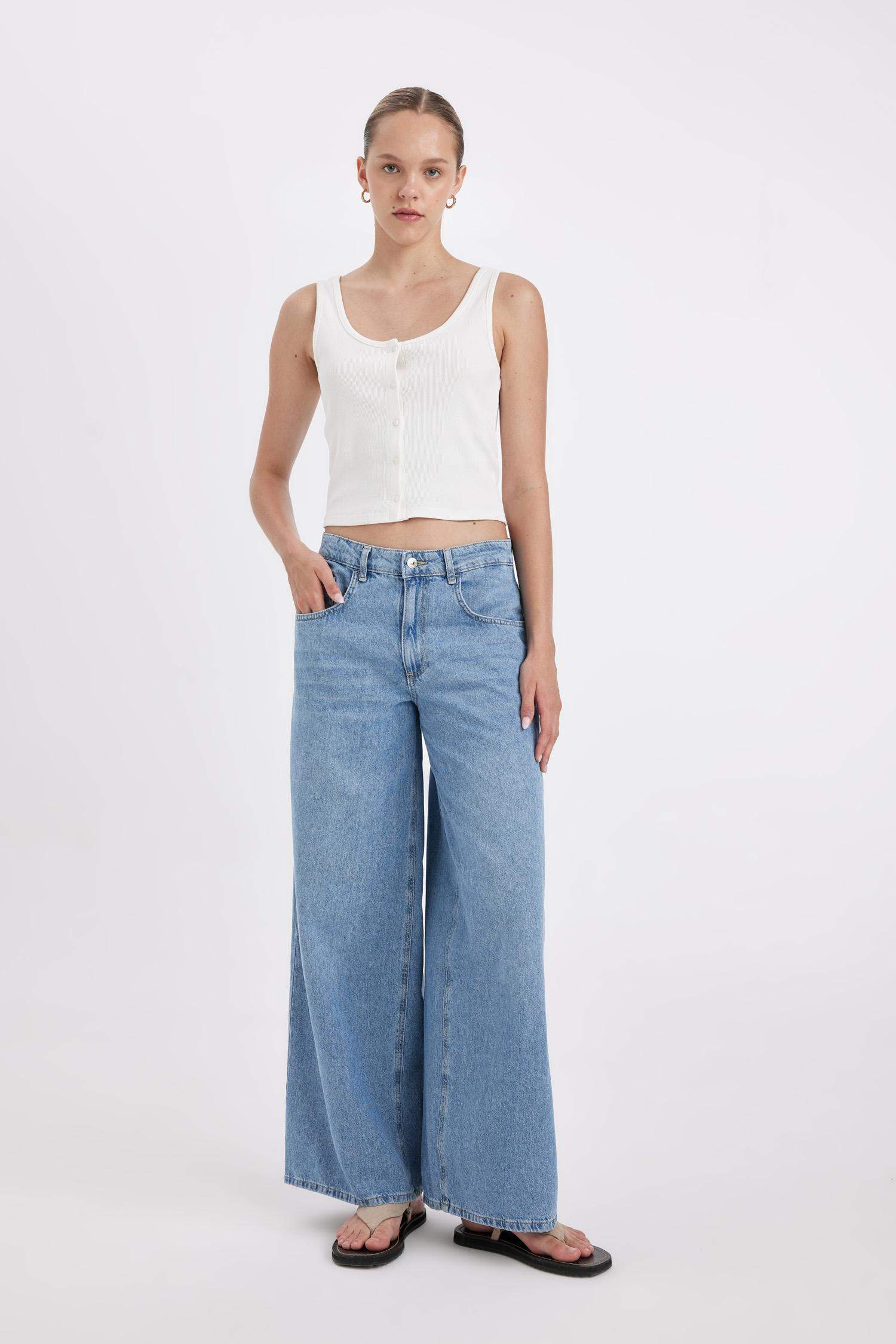 Palazzo Low Waist Long Washed Jeans