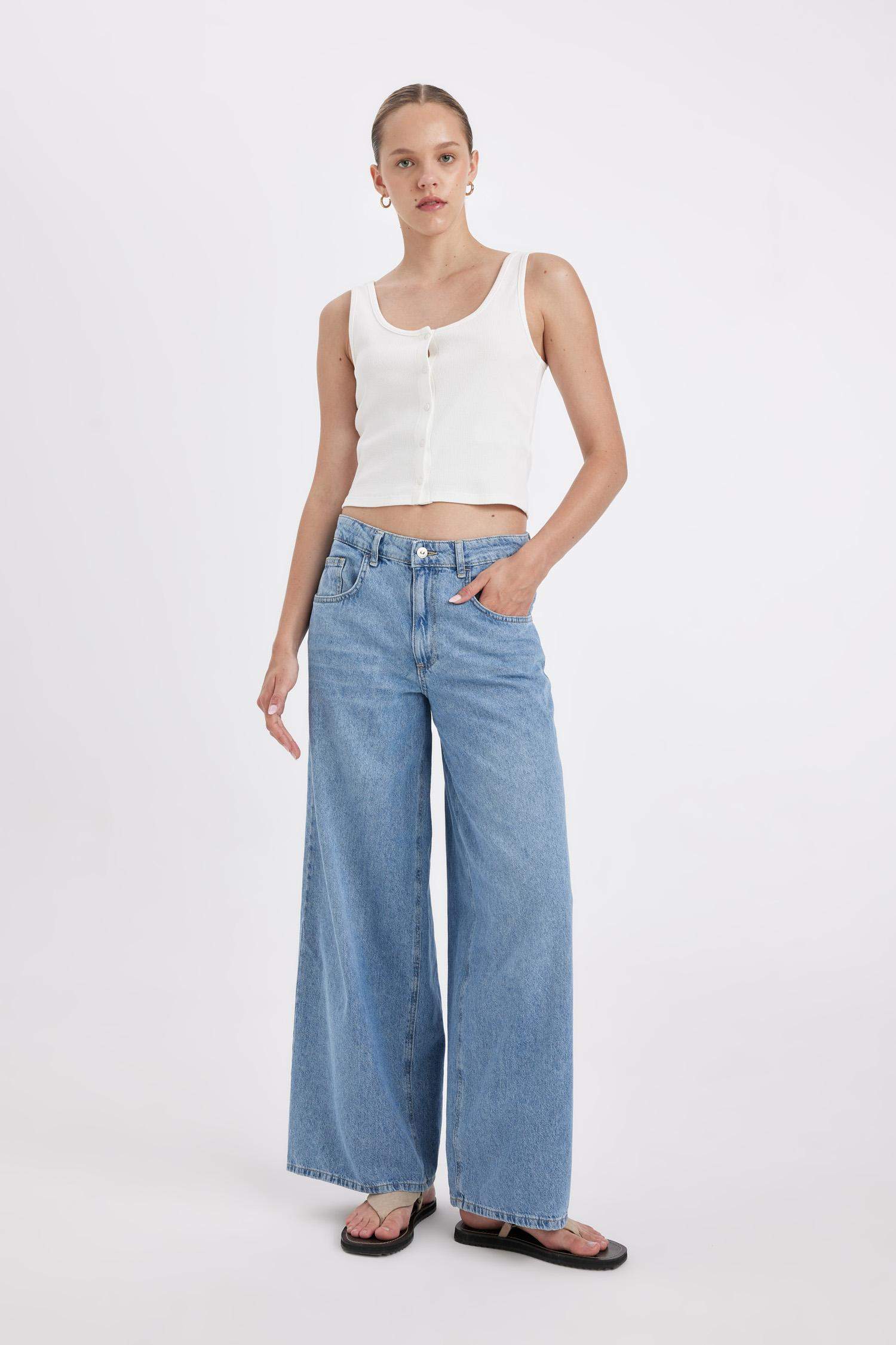 Palazzo Low Waist Long Washed Jeans