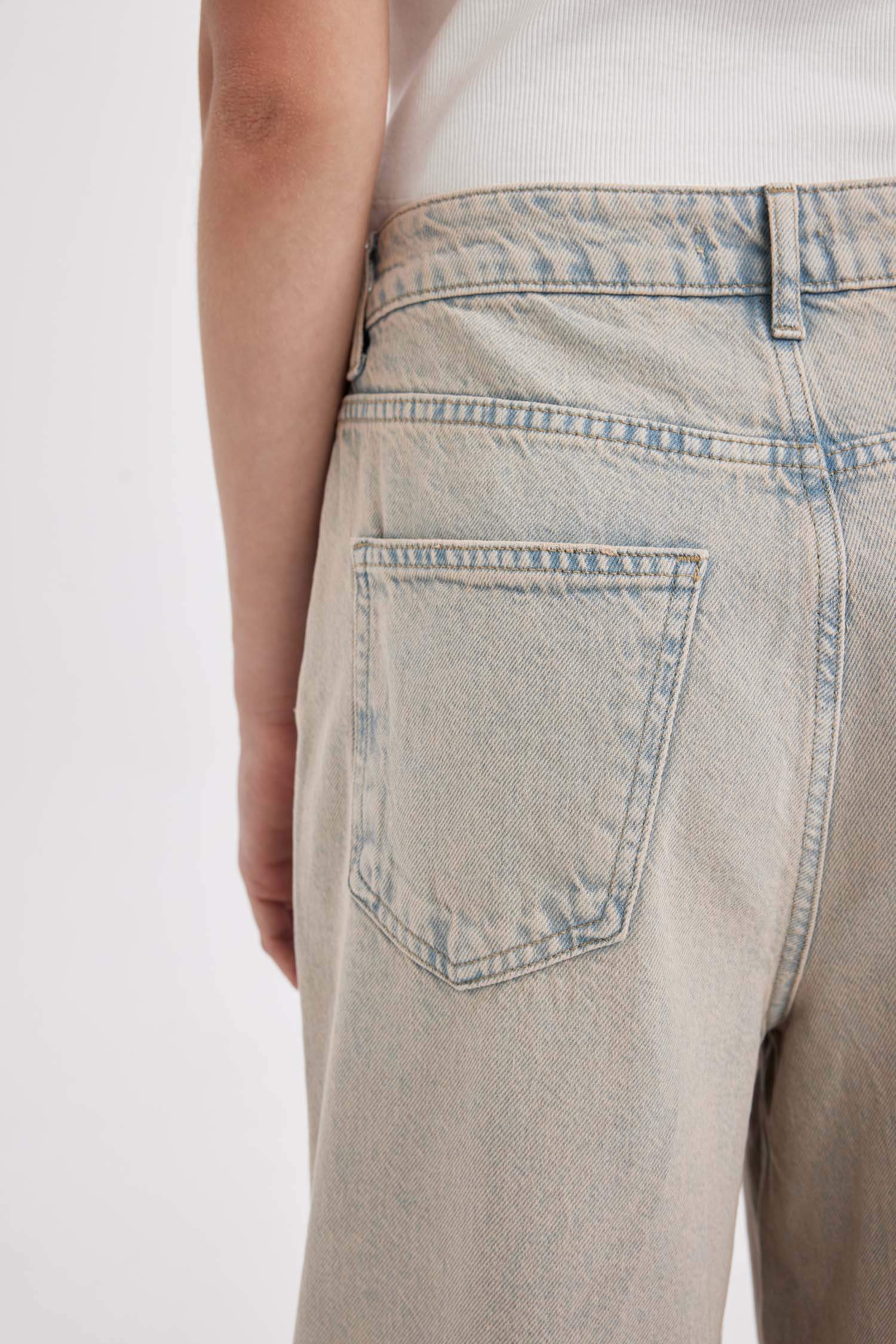 Baggy Yüksek Bel Geniş Paça Uzun Jean Yıkamalı Pantolon