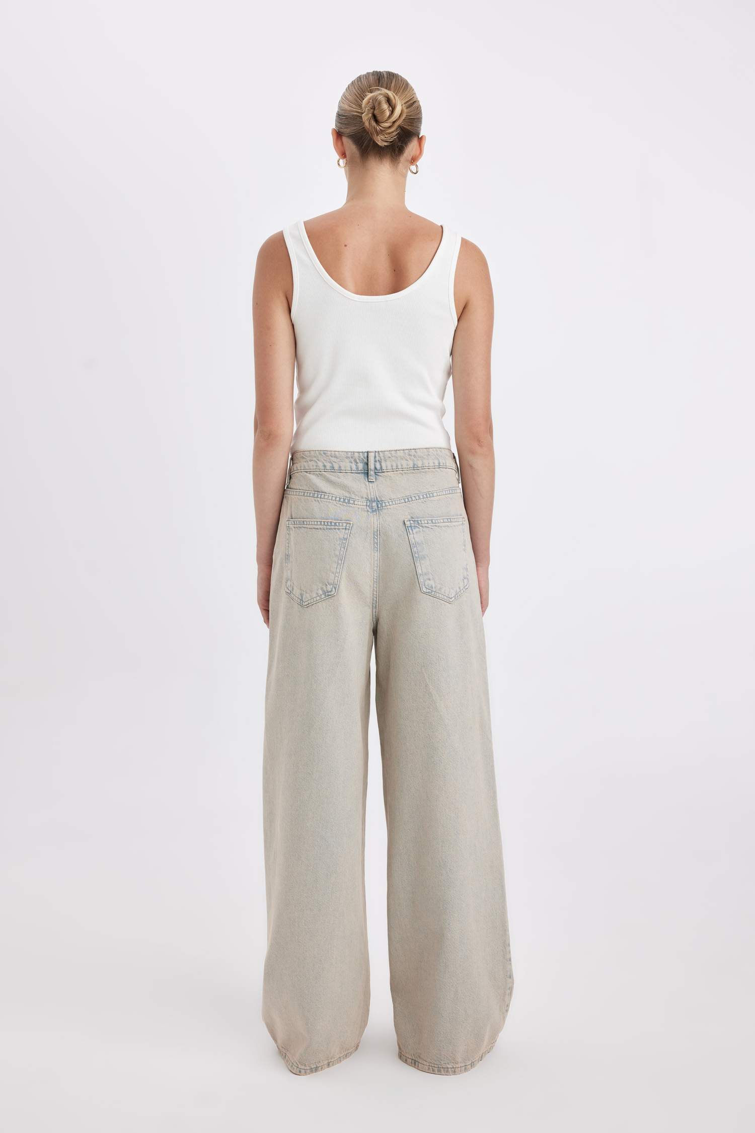 Baggy Yüksek Bel Geniş Paça Uzun Jean Yıkamalı Pantolon