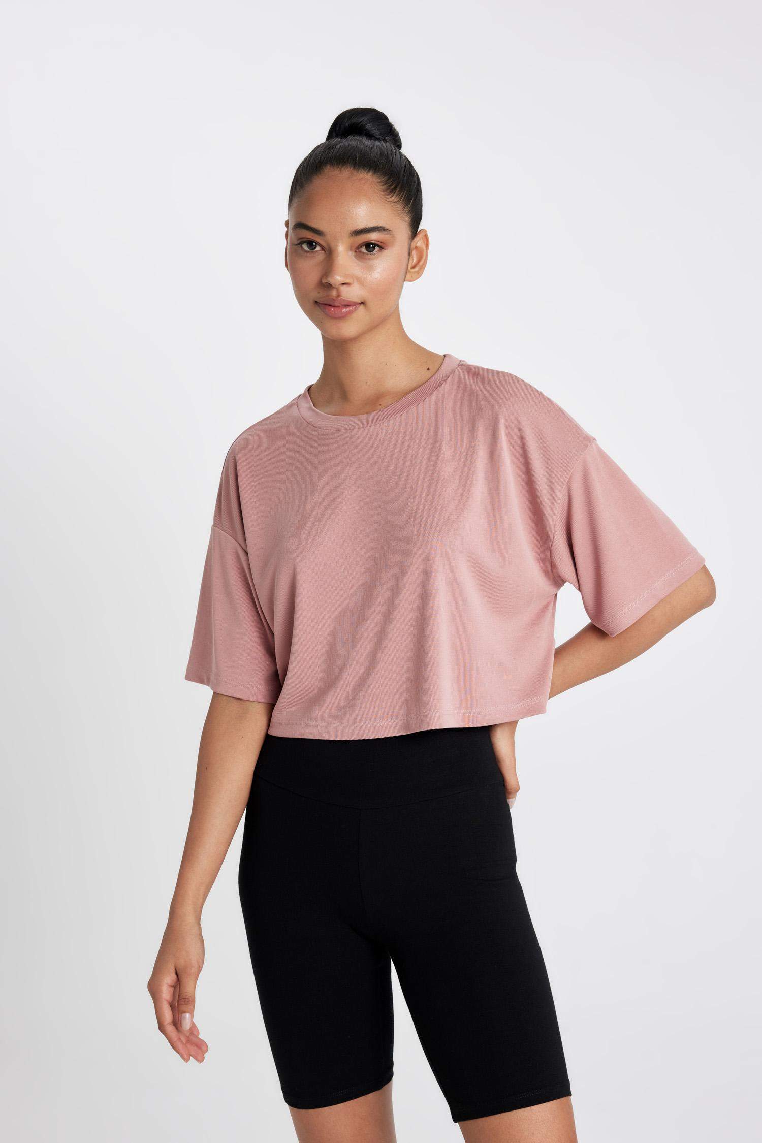 DeFactoFit Crew Neck Sports Modal Crop T-Shirt