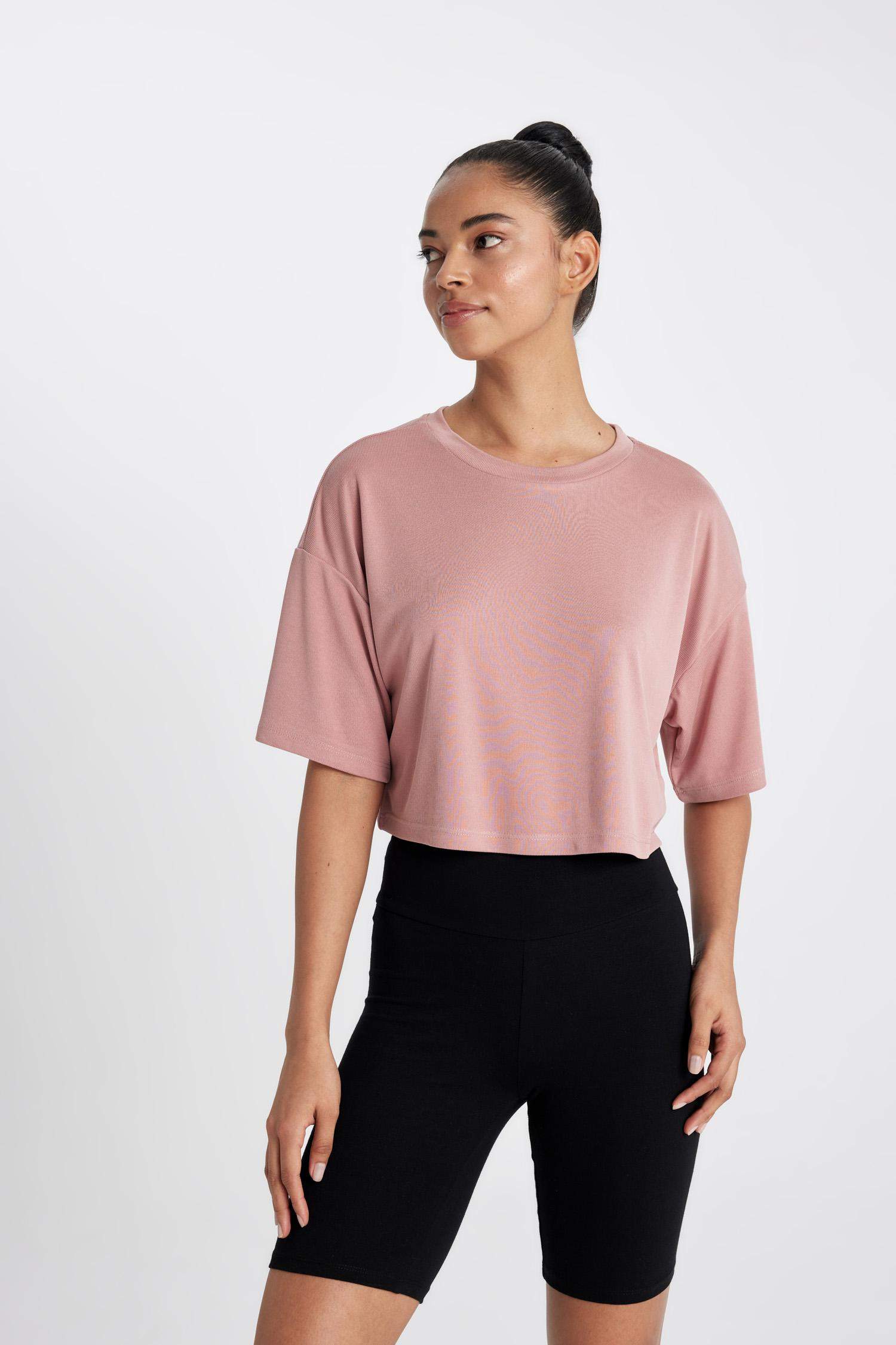 DeFactoFit Crew Neck Sports Modal Crop T-Shirt