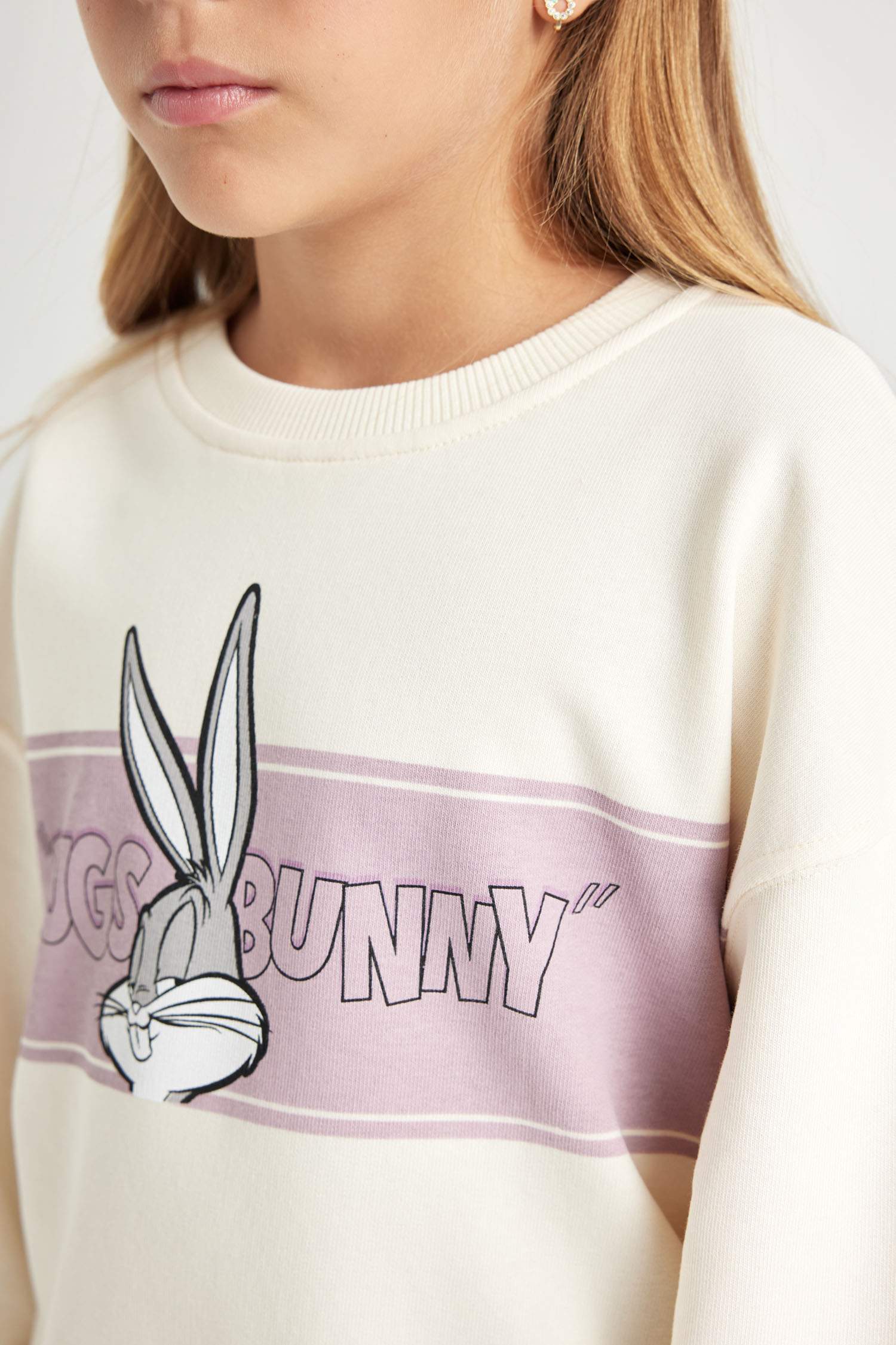 Kız Çocuk Looney Tunes Baskılı Relax Fit Bisiklet Yaka Sweatshirt