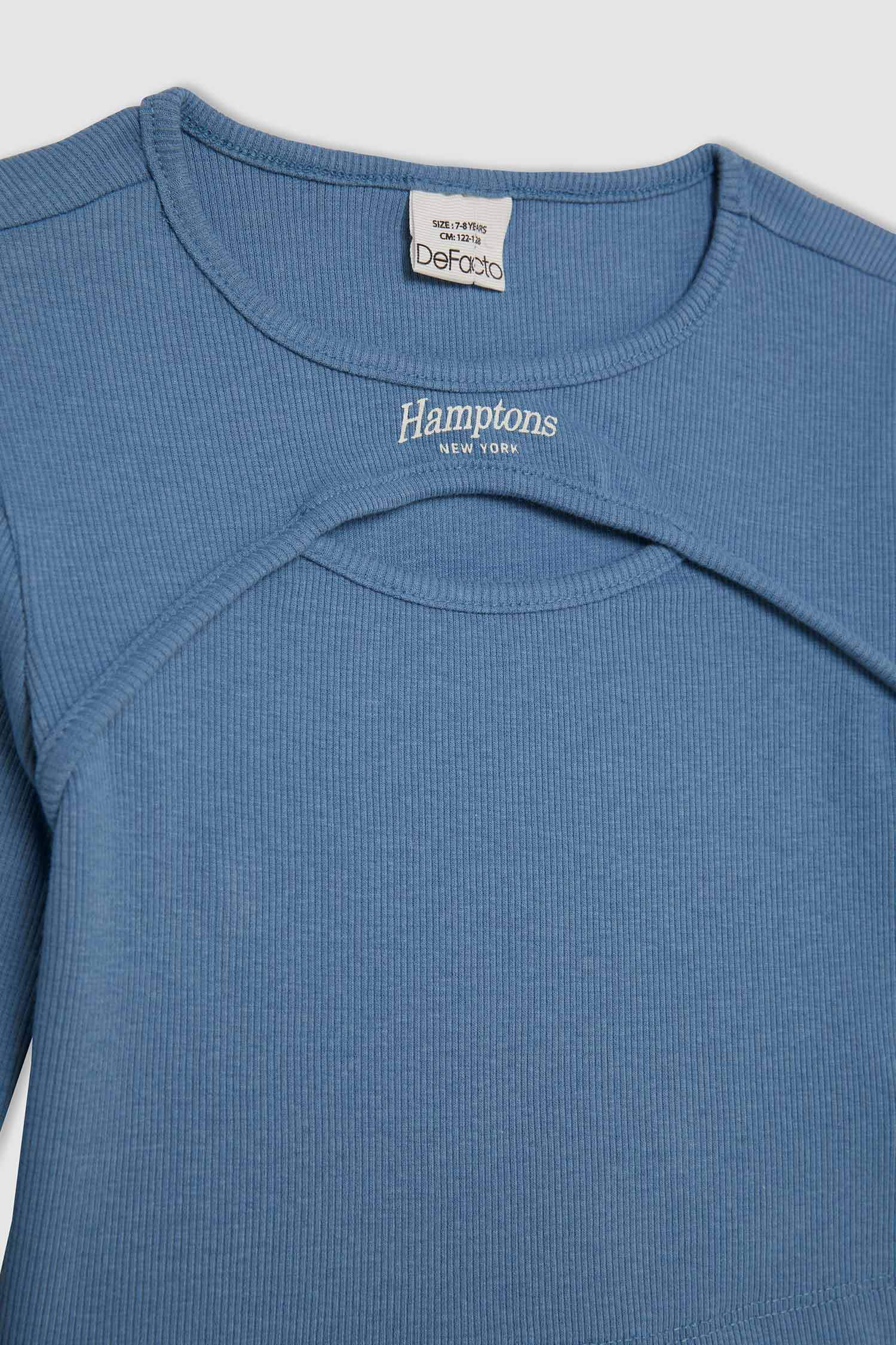 Kız Çocuk Crop Bisiklet Yaka Basic Düz Fitilli Kaşkorse Uzun Kollu Tişört