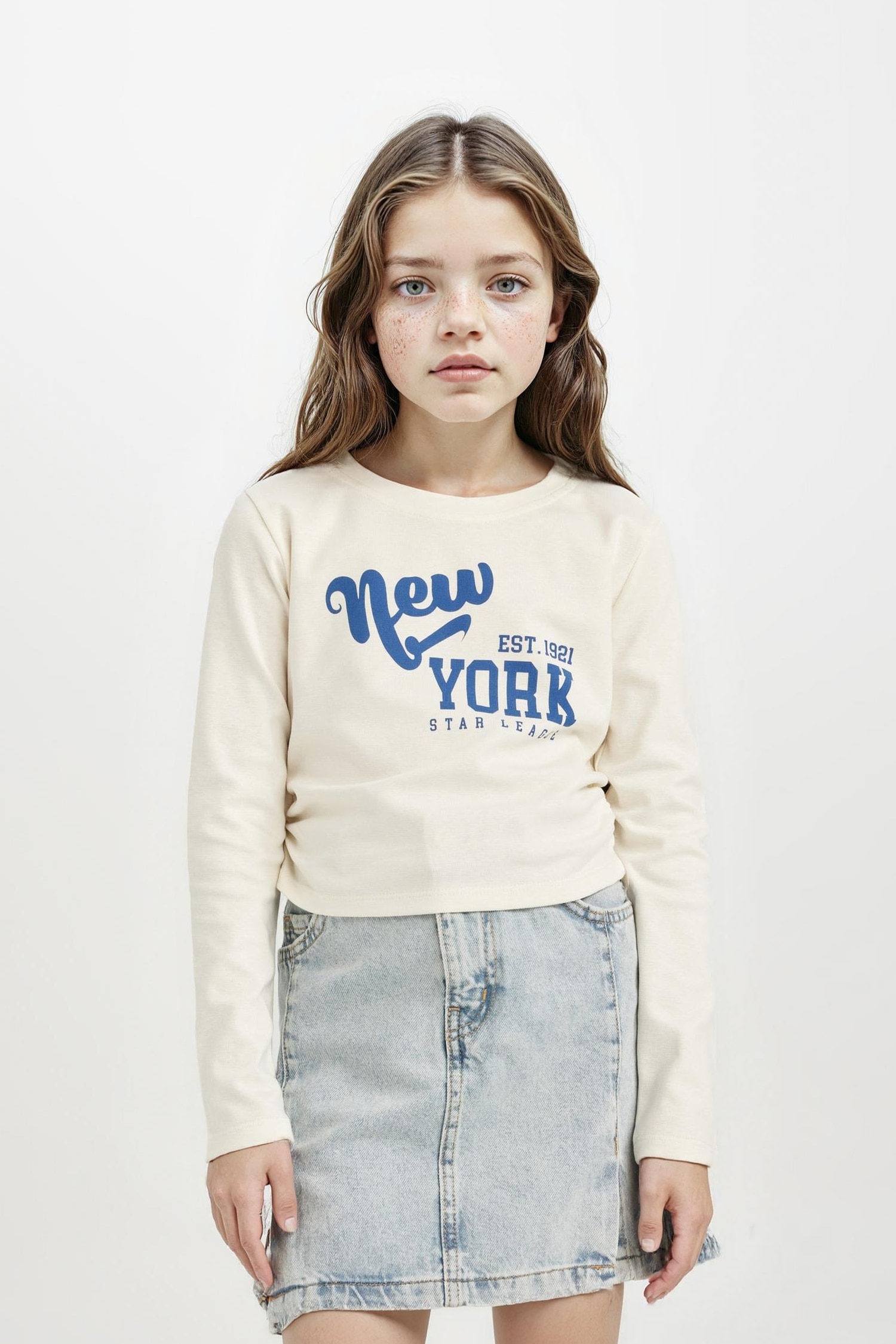 تيشيرت كروب بناتي كم طويل مضلع برقبة مستديرة