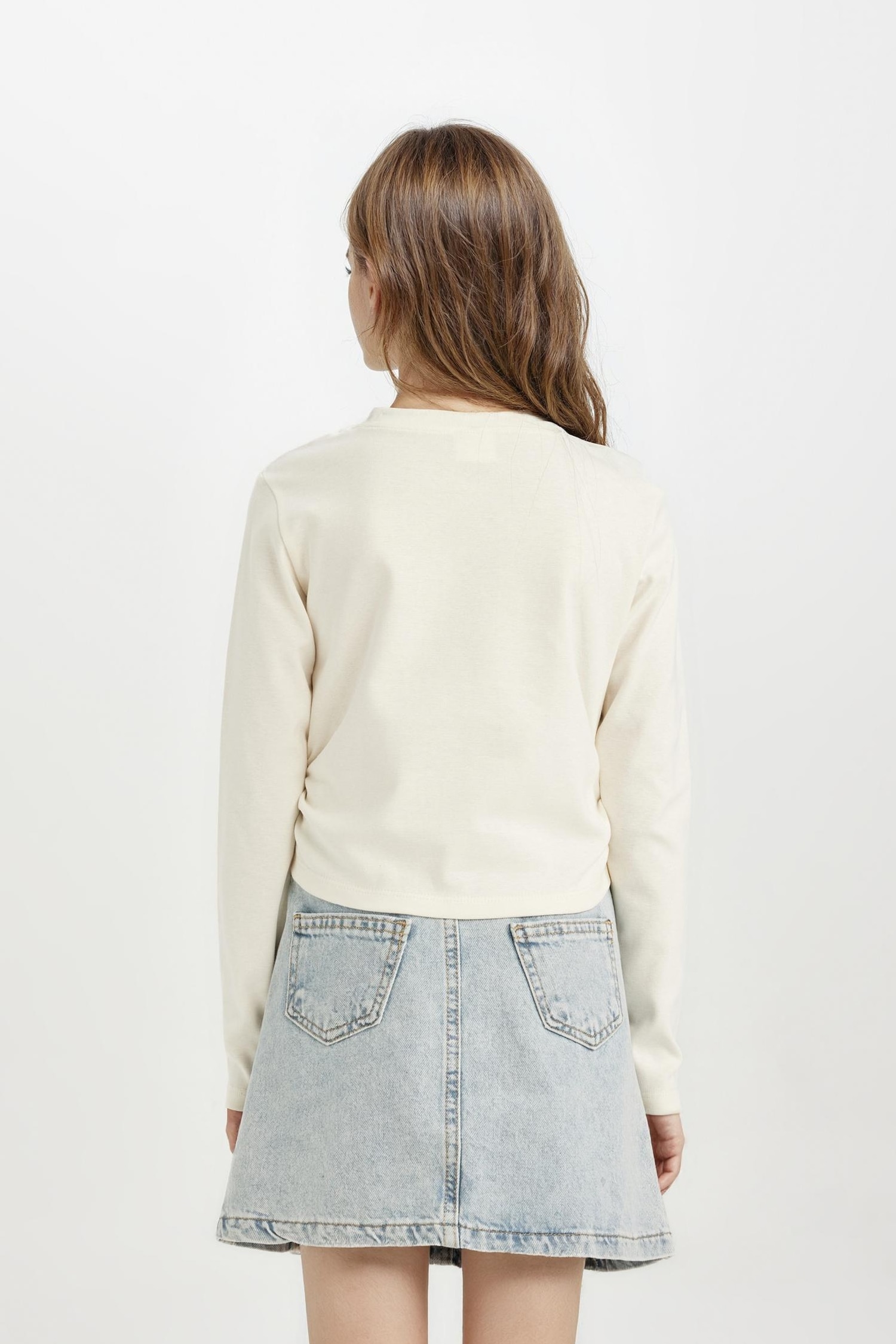 تيشيرت كروب بناتي كم طويل مضلع برقبة مستديرة