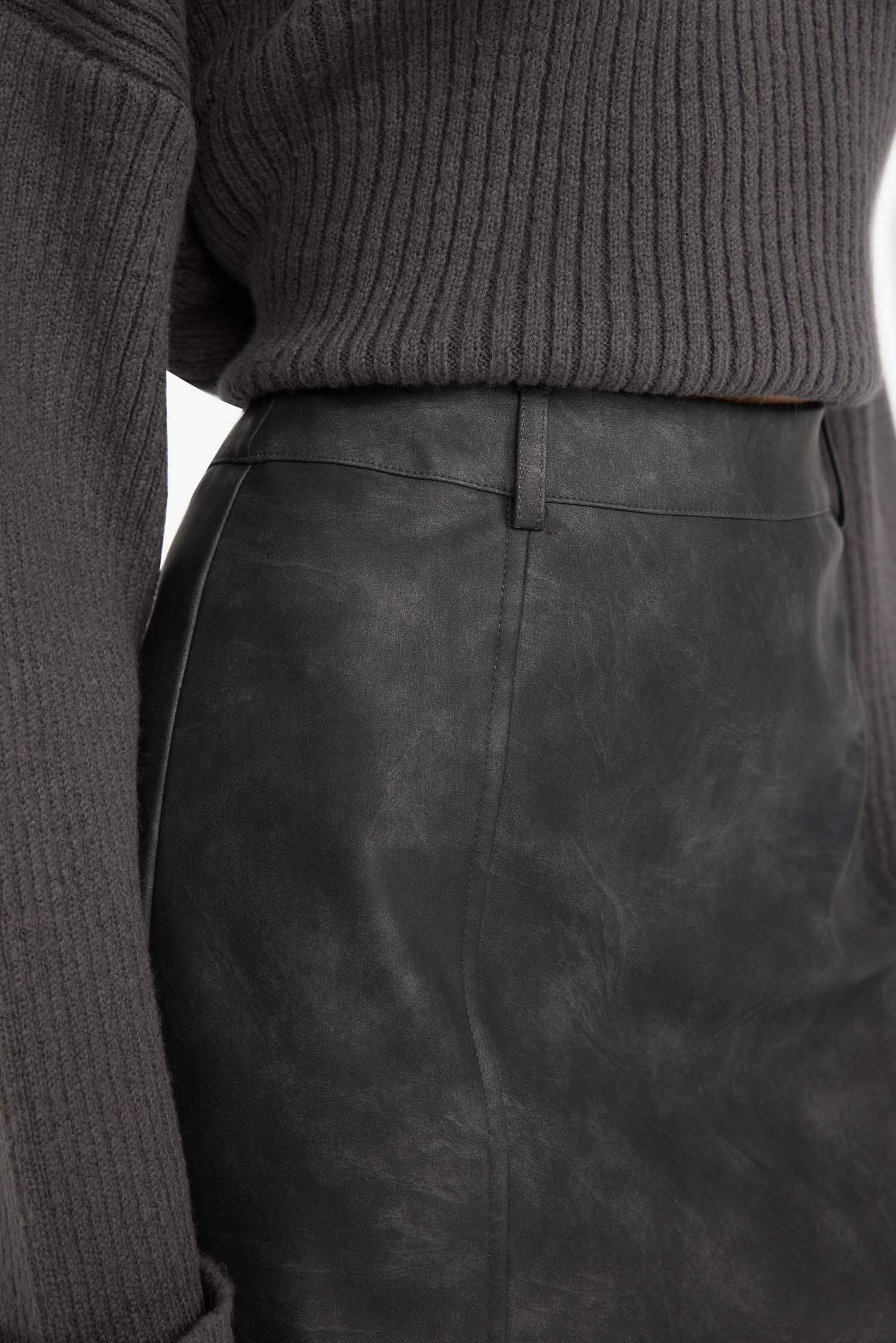 Coool A Cut Faux Leather High Waist Mini Knitted Skirt