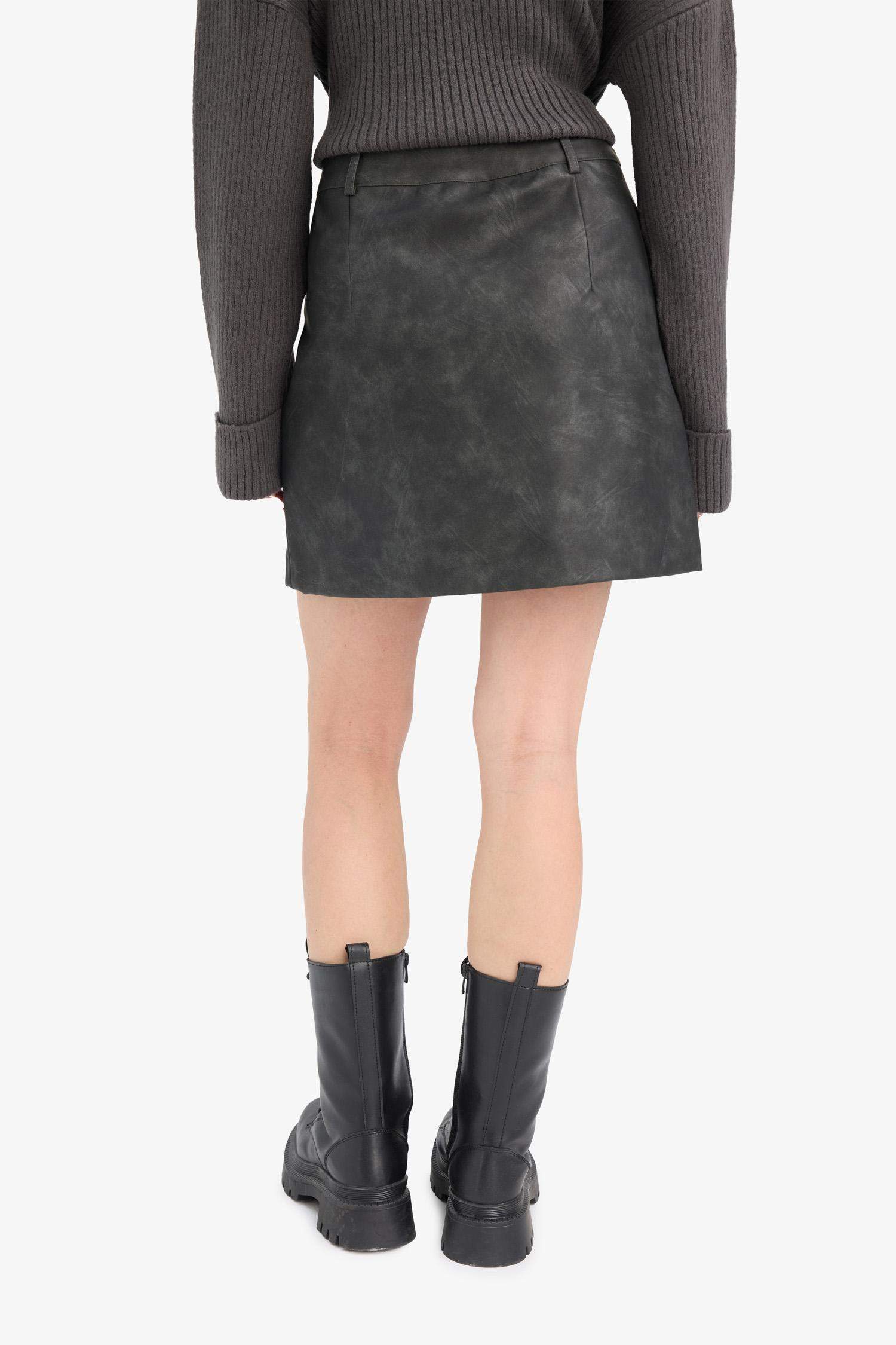 Coool A Cut Faux Leather High Waist Mini Knitted Skirt